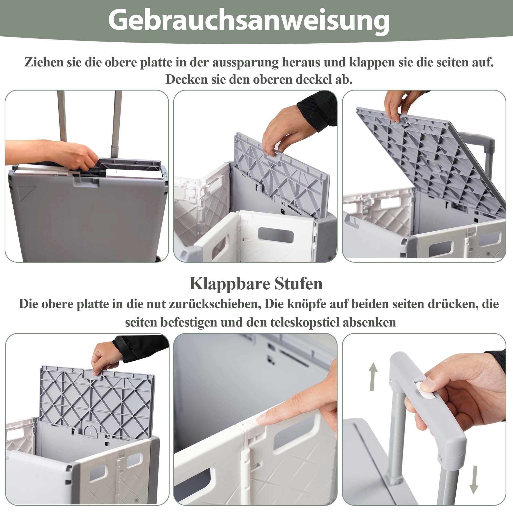 Einkaufstrolley mit Rollen Klappbar, Großer Einkaufswagen mit Deckel und Teleskopgriff, Multifunktionaler Klapptrolley für Einkäufe und Ausgänge, 4 um 360° Drehbare Rollen, bis 35 KG