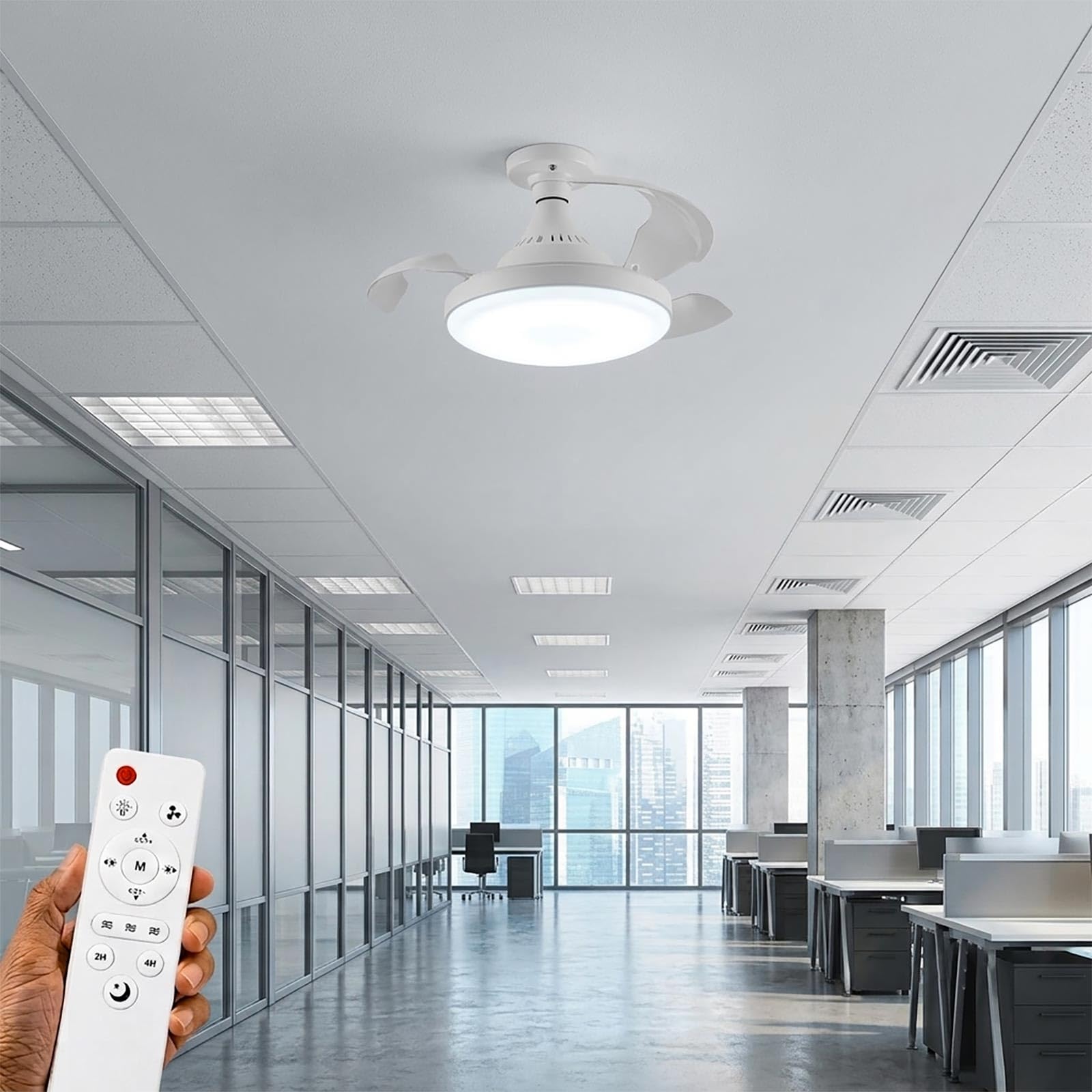 Planetitaly Lampadina E27 2 in 1 lampada dimmerabile LED 19W CCT da 3000K a 6500K ventilatore 3 velocità con telecomando luce per camera da letto, cucina, ufficio, soggiorno, 230V diametro 420mm