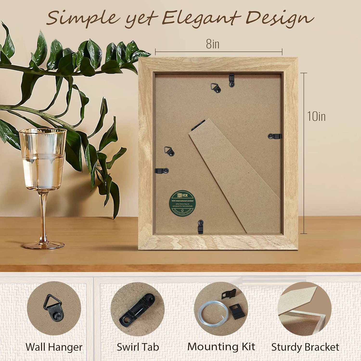 VCK 8x10 Picture Frame Set of 3, Natural Solid Wood Beige Photo Frame, Exclusive Wood Grain, Table Display or Wall Hanging - Image 3
