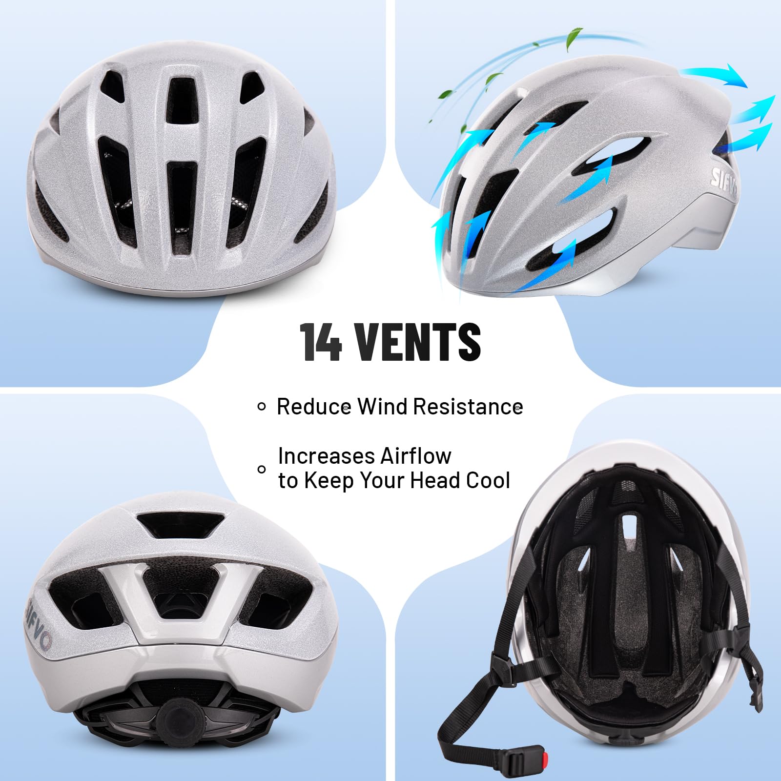 SIFVO Rennrad Helm, Fahrradhelm Erwachsene mit Magnetschnalle verstellbar 56-61cm, Leichter Helm Fahrrad für Herren und Damen Rennradhelm