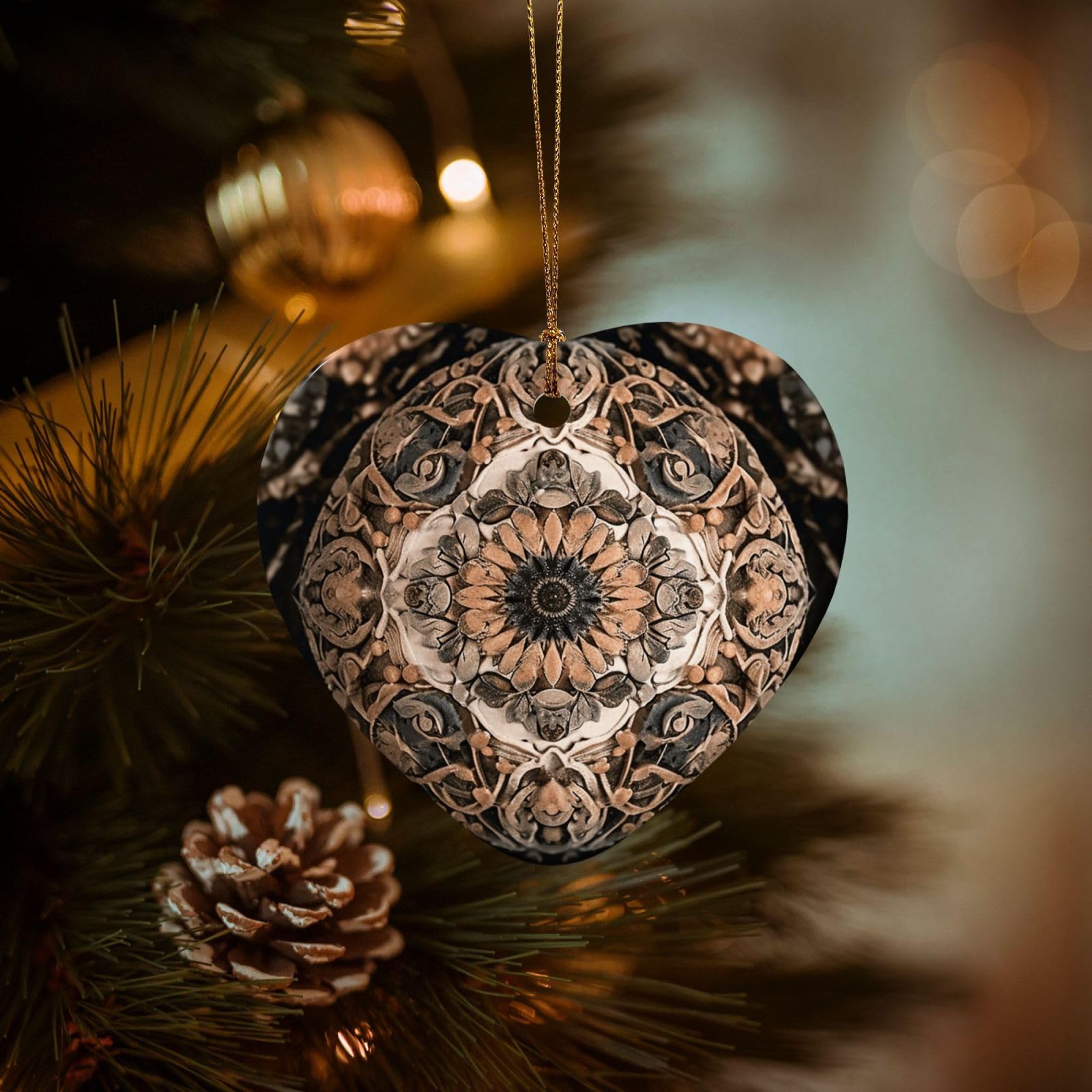 Christmas Tree Ornaments Ceramics Christmas Decorations Old Ornament Ornaments with Gold Ribbon Porcelain Xmas Tree Crafts Heart Shape Hanging Pendant for Christmas Tree Party Decor