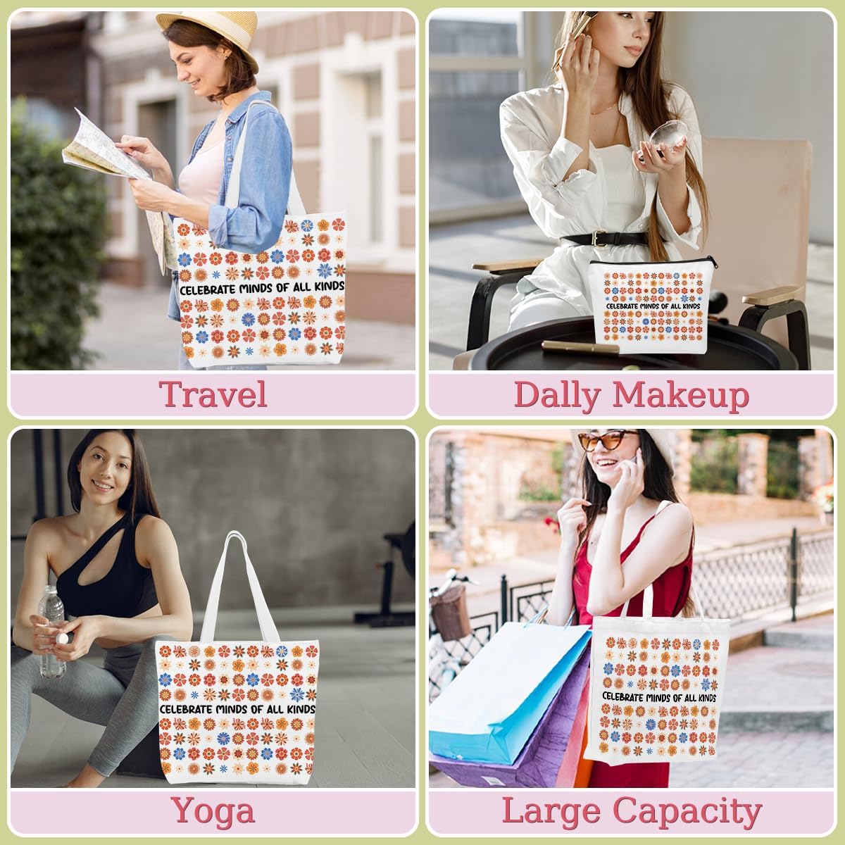 Autism Awareness Stuff Canvas Tote Bag Grocery Bags Beach Tote Bag for Women with inner Pocket Retro Mental Health Inspirational Birthday Appreciation Gifts for Women Therapy Nurse Doctor Teacher - Image 6