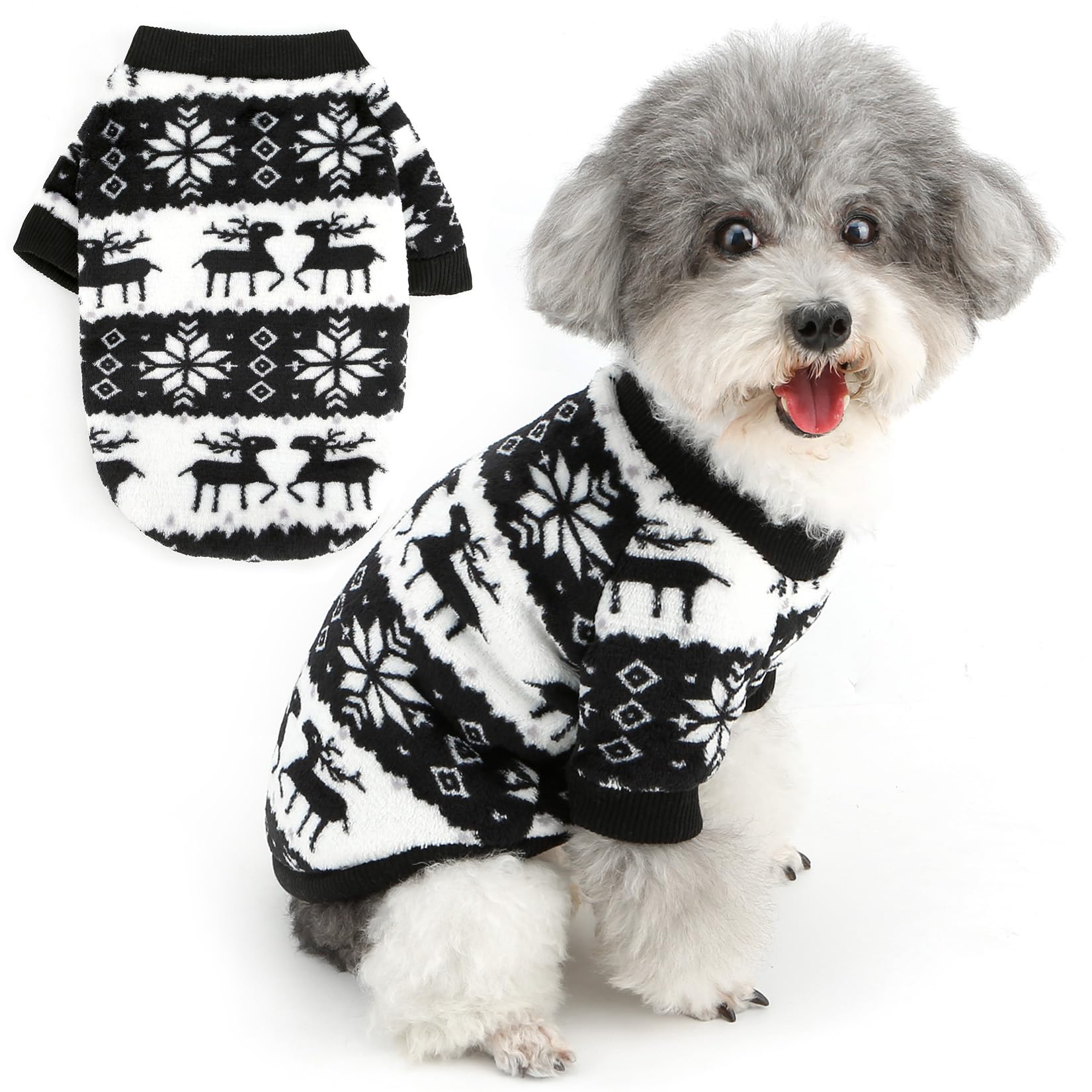Zunea Christmas Dog Sweater Jumpers for Small Dogs Soft Warm Fleece Pullover Puppy Festival Clothes Jumper Xmas Snowflake Reindeer Coats Holiday Cold Weather Pet Apparel for Chihuahua Black XL