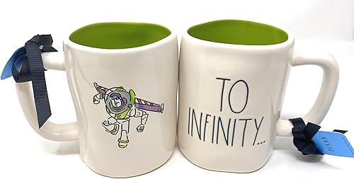 Rae Dunn TO INFINITY - Taza de cerámica blanca de dos caras con interior verde