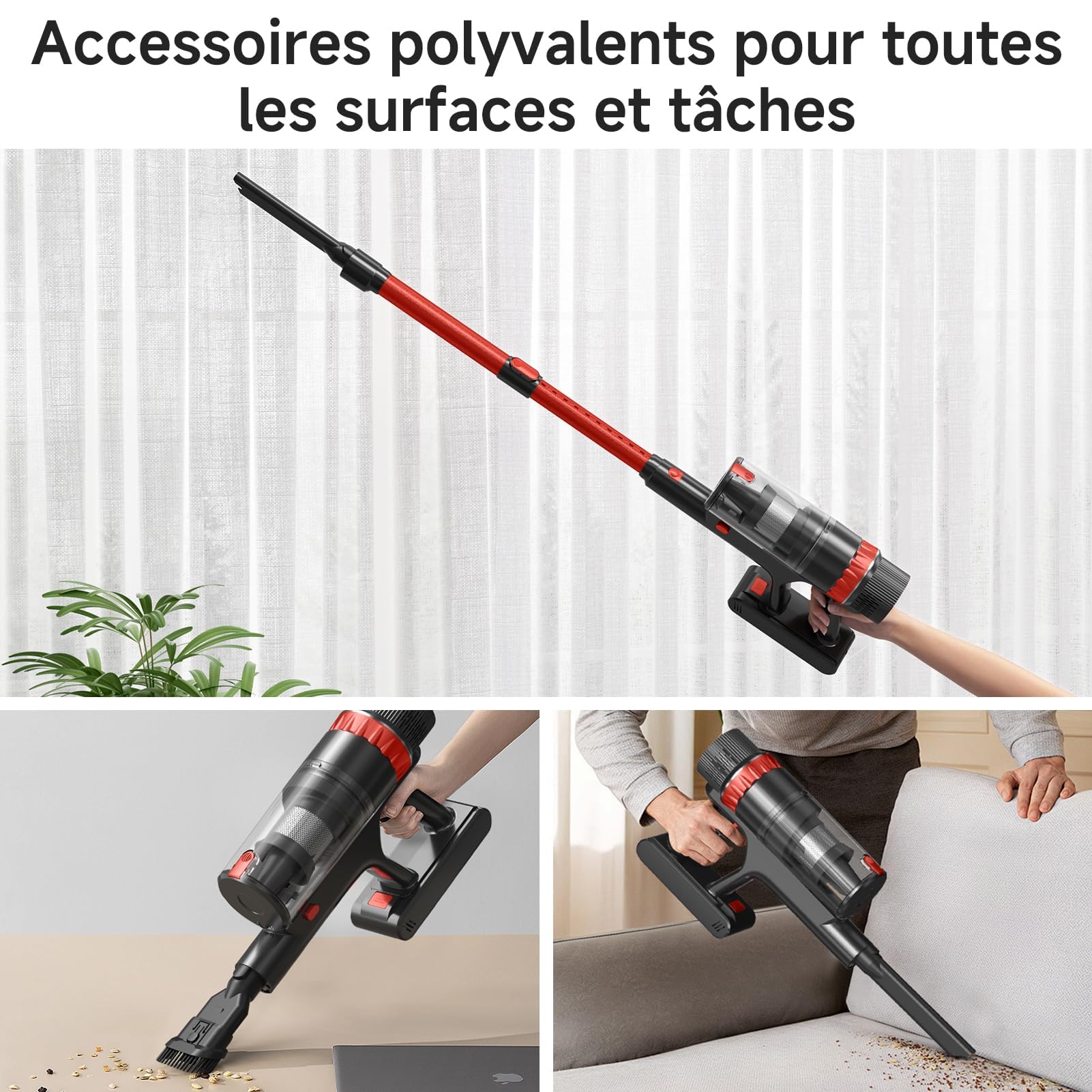 Aspiradora sin Cable 48KPa/530W/70Min, Pantalla Táctil LED, Cepillo Anti-Enredo Mejorado, 1.5L Aspirador Escoba Vertical Autoportante, Ideal para Suelos Duros, Alfombras y Pelos de Mascotas