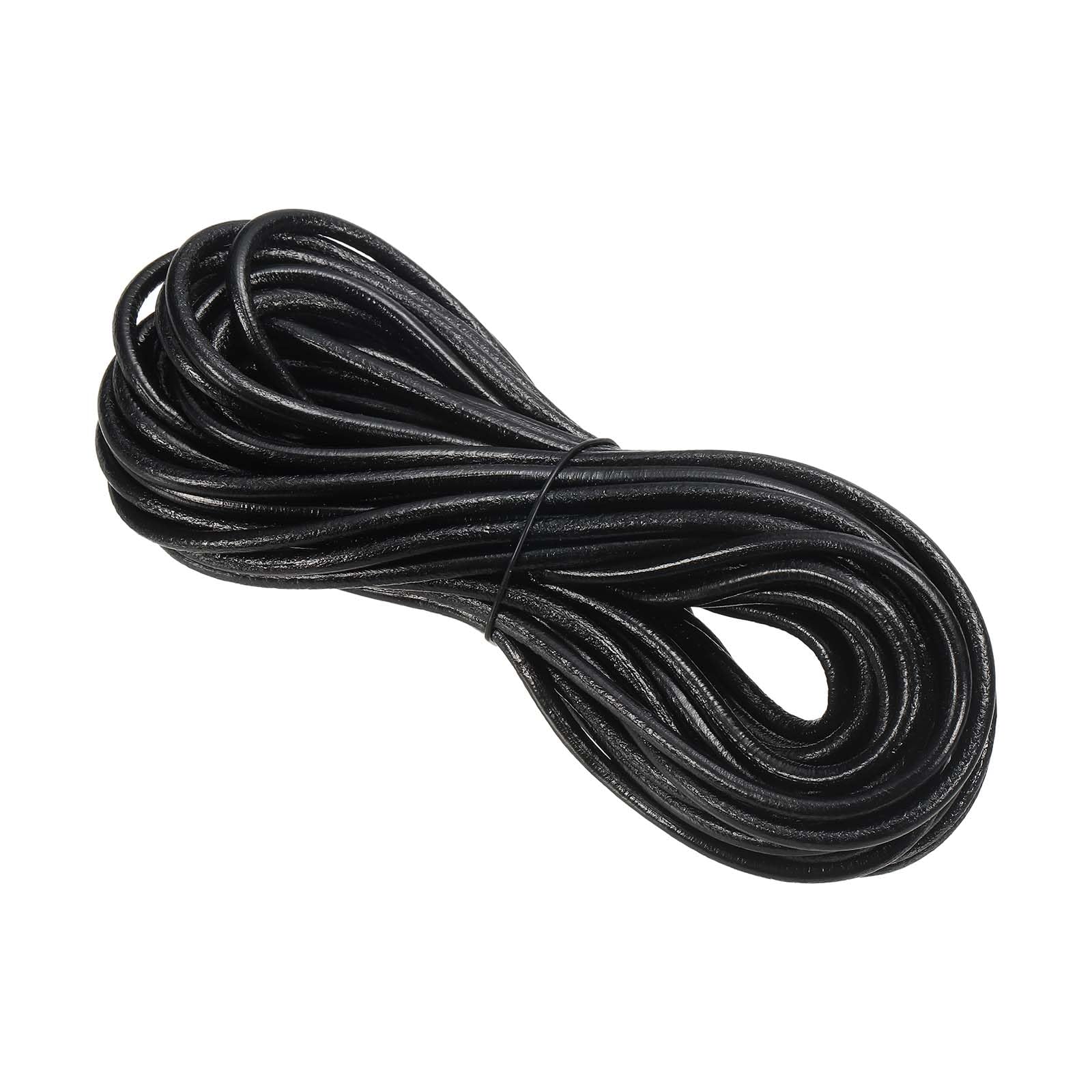 PATIKIL Round Braided Leather Cord, 3mm Round Braided Leather Cord Rope Folded for Crafts Jewelry Making Necklace Bracelets, Black(10 Yards)