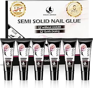 Nail Glue for Press On Nails 6ml x 6Pcs, Semi Solid Nail Glue No UV Light Needed Super Strong Glue Mini Tubes Quick Drying Gel Long Lasting for Fake Acrylic Nails