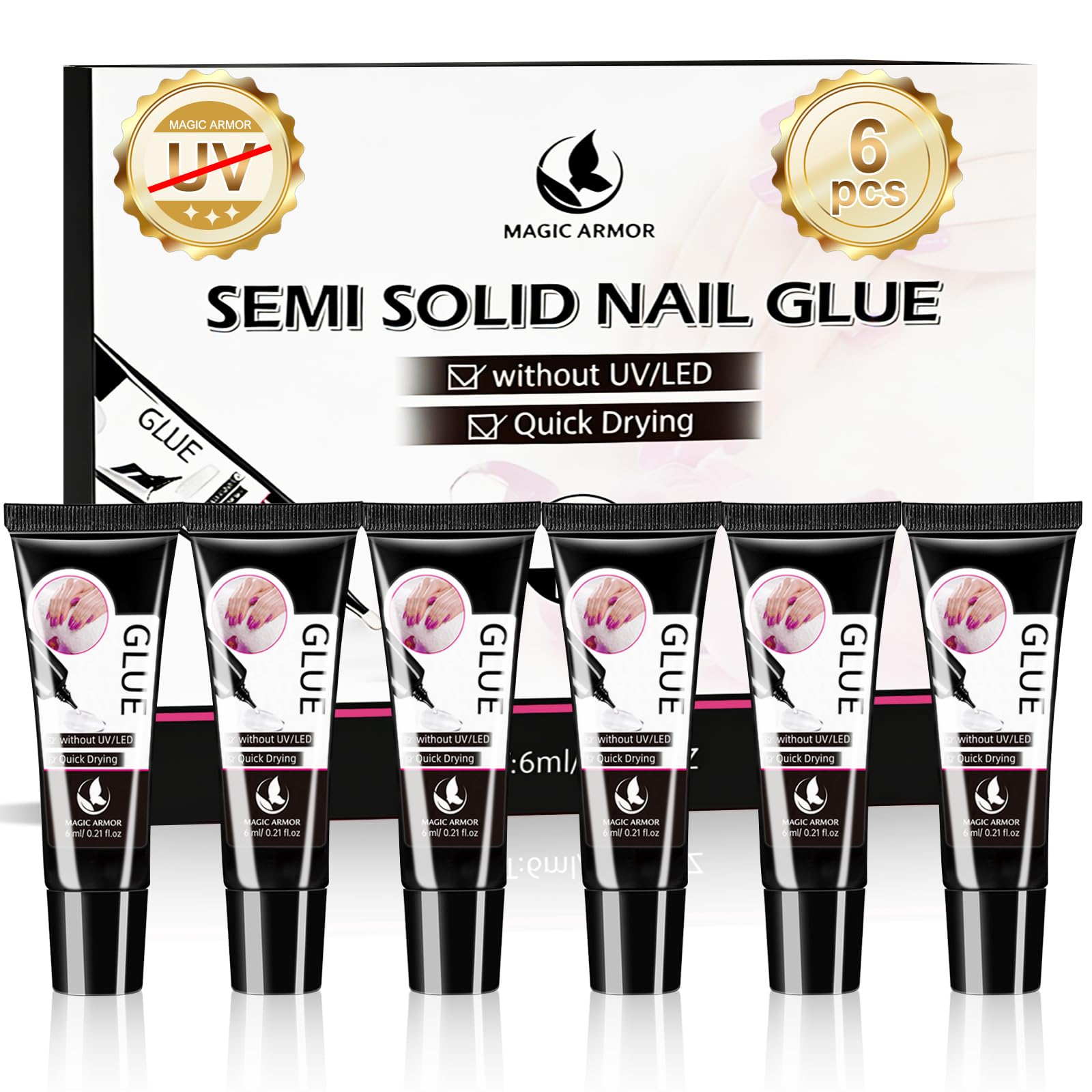 6 x 6g Nagelkleber Gel – Kein UV Licht nötig, Extra Stark & Schnelltrocknend Für Kunstnägel, Nagelspitzen & Verlängerung, Langanhaltend & Formbeständig, Zuhause & Studio