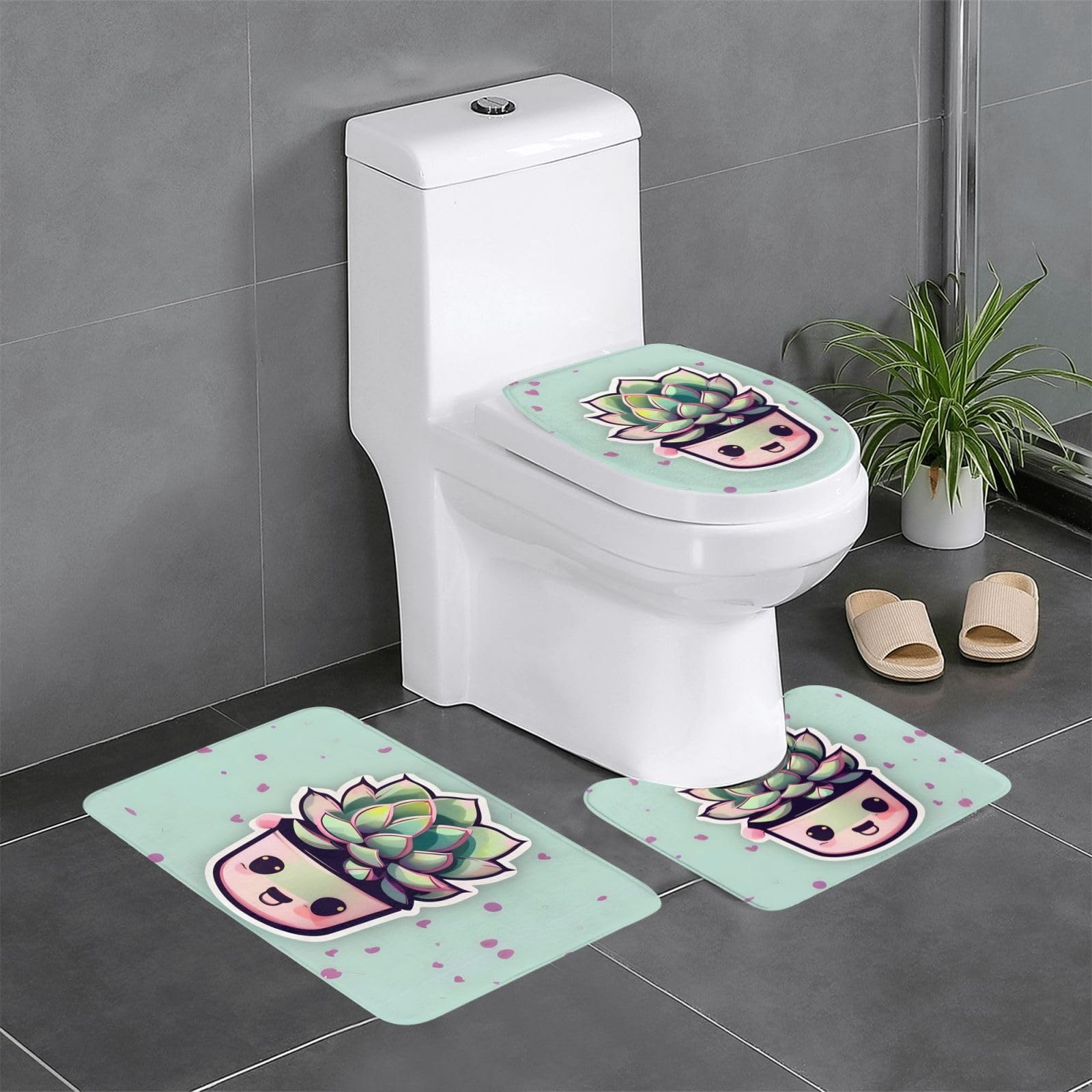 Tapis de salle de bain plantes grasses lot de 3 antidérapants 61x41cm