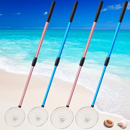 Miniatura 7 de Roshtia 4 piezas de tamiz de diente de tiburón de 30 pulgadas, tamiz de arena, pala de playa, pala de metal ajustable de mango largo para recoger