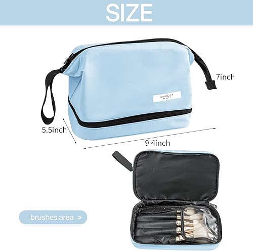 Miniatura 3 de Queboom Bolsa de maquillaje de viaje Bolsa de cosméticos Bolsa de maquillaje Bolsa de aseo para mujeres y niñas, Azul Grande, Moda
