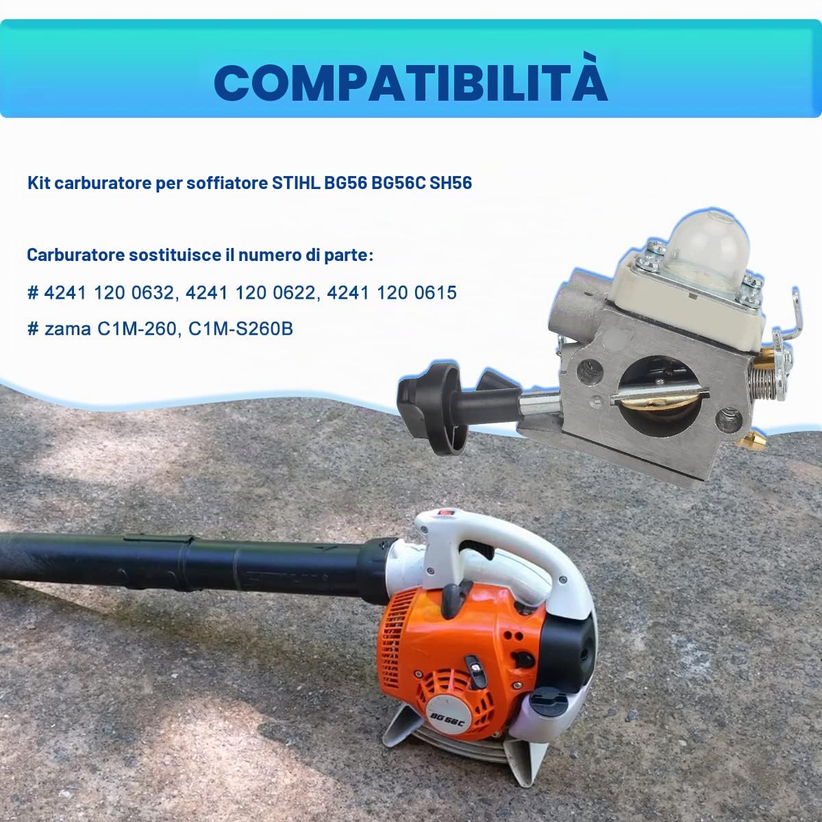 ZAMDOE BG56 Filtro Aria carburatore per Stihl BG56 BG56C soffiatore Sostituisce C1M-S260B 4241-120-0632 4241-120-0622 4241-120-0615 4214-120-1800 Parti con Filtro Tubo Carburante Candela