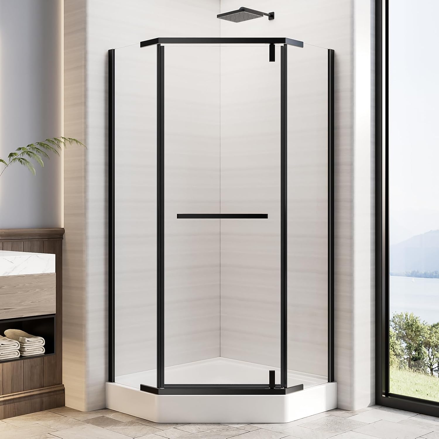 Neo-Angle Shower Door 36"D x 36"W x 72"H, Corner Shower Enclosure Matte Black with 1/4” (6MM) SGCC Tempered Glass, Pivot Shower Doors for Walk in Shower (No Base)