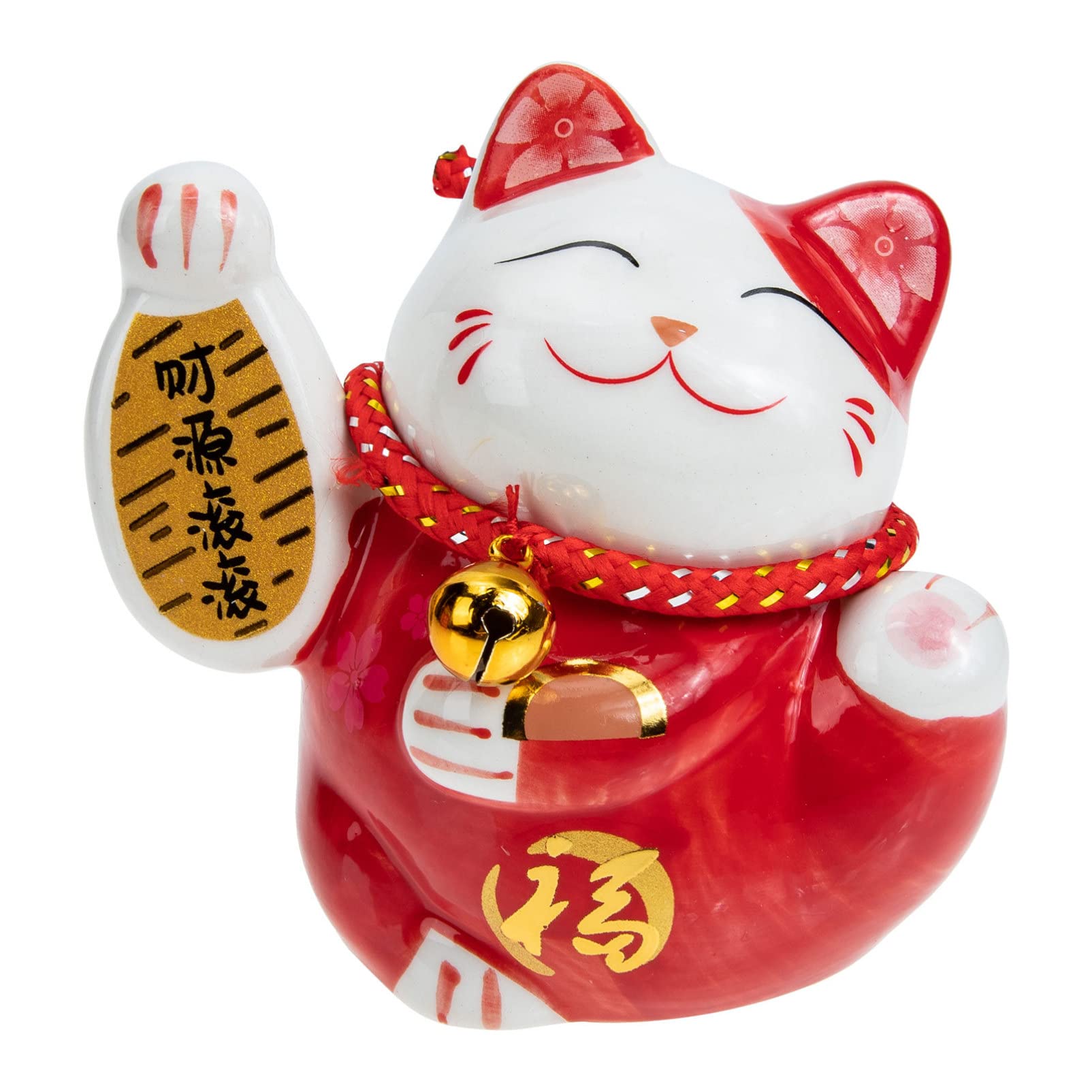 Alipis Ceramic Maneki Neko Lucky Cat Coin Bank Piggy Bank Porcelain Money Change Pot Fortune Cat Figurine Wealth Welcoming Animal Ornament for Feng Shui Decor Red