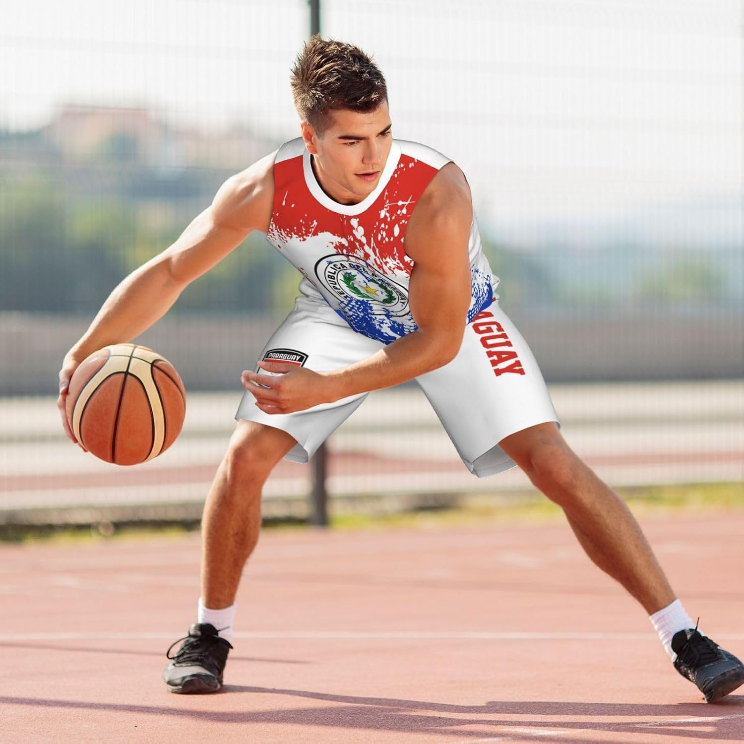 Paraguay Flag Grain (3) Basketball Jersey Uniform Suit for Men Adults Training Athletic Set