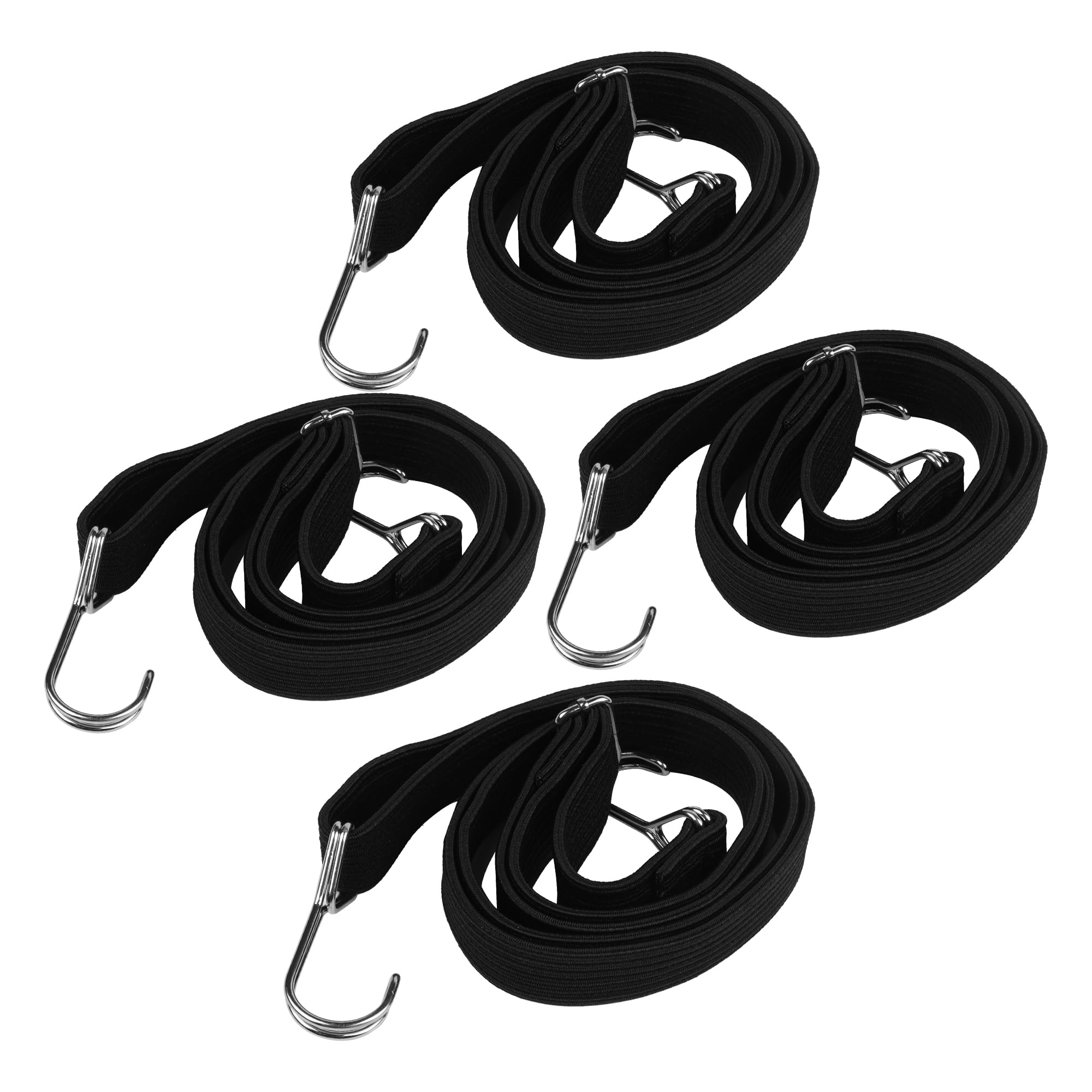 4-Pack Adjustable Heavy Duty Bungee Cords with Hooks, 2m / 6.6ft Long, Strong Elastic Straps for Cargo Travel
