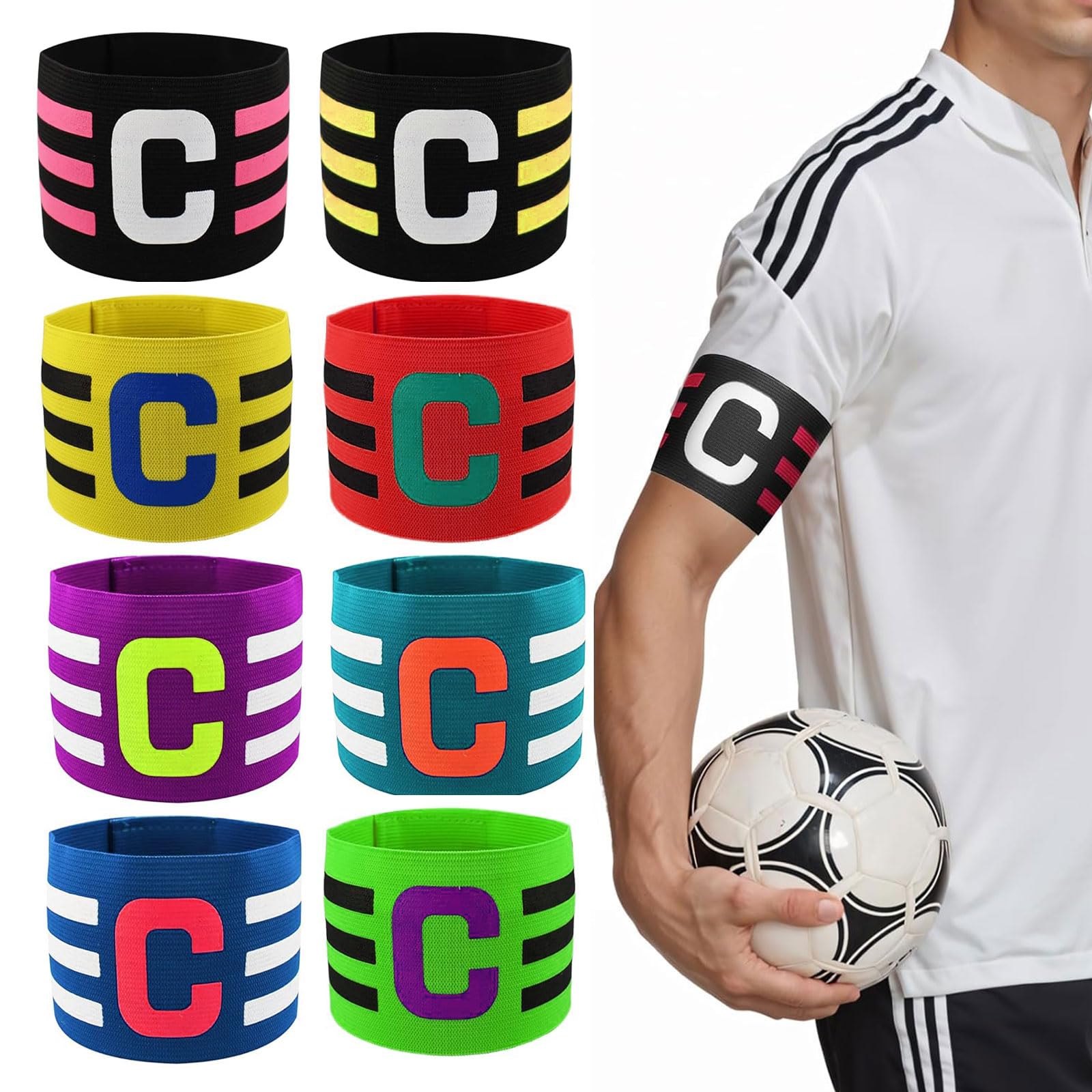 AuraWeave Personalised Captains Armband, Custom Captain's Armband with Team Logo and Name, Waterproof & Reusable, Two Sizes & Multiple Colours, Football Sports Arm Bands Gifts For Youth Adults Junior