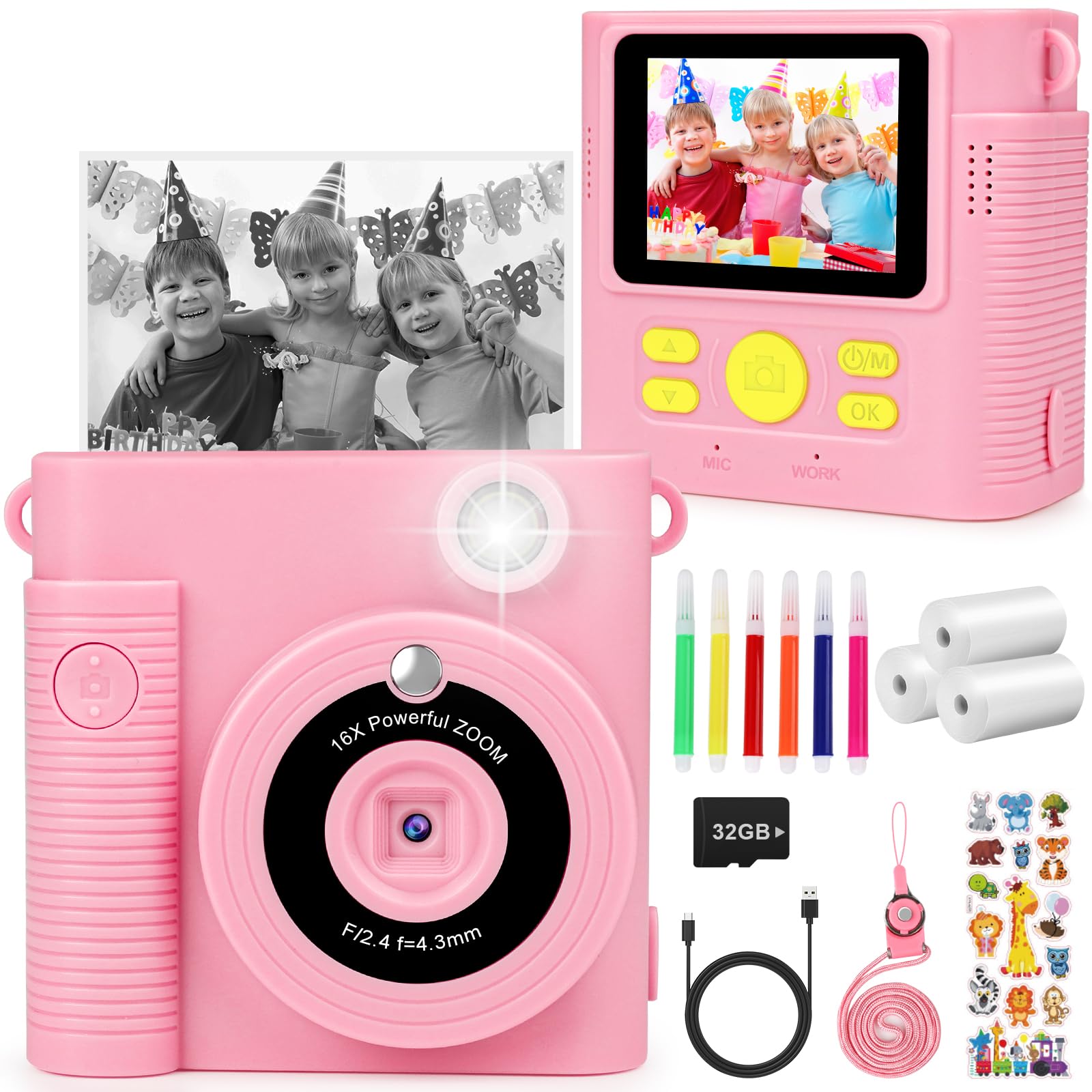 Purple Kids Instant Print Camera Toy, 1080P HD Digital Camera With Photo Paper, 6 Colour Pens, 32GB SD Card - Birthday Gifts For Girls & Boys Aged 3 - View #7