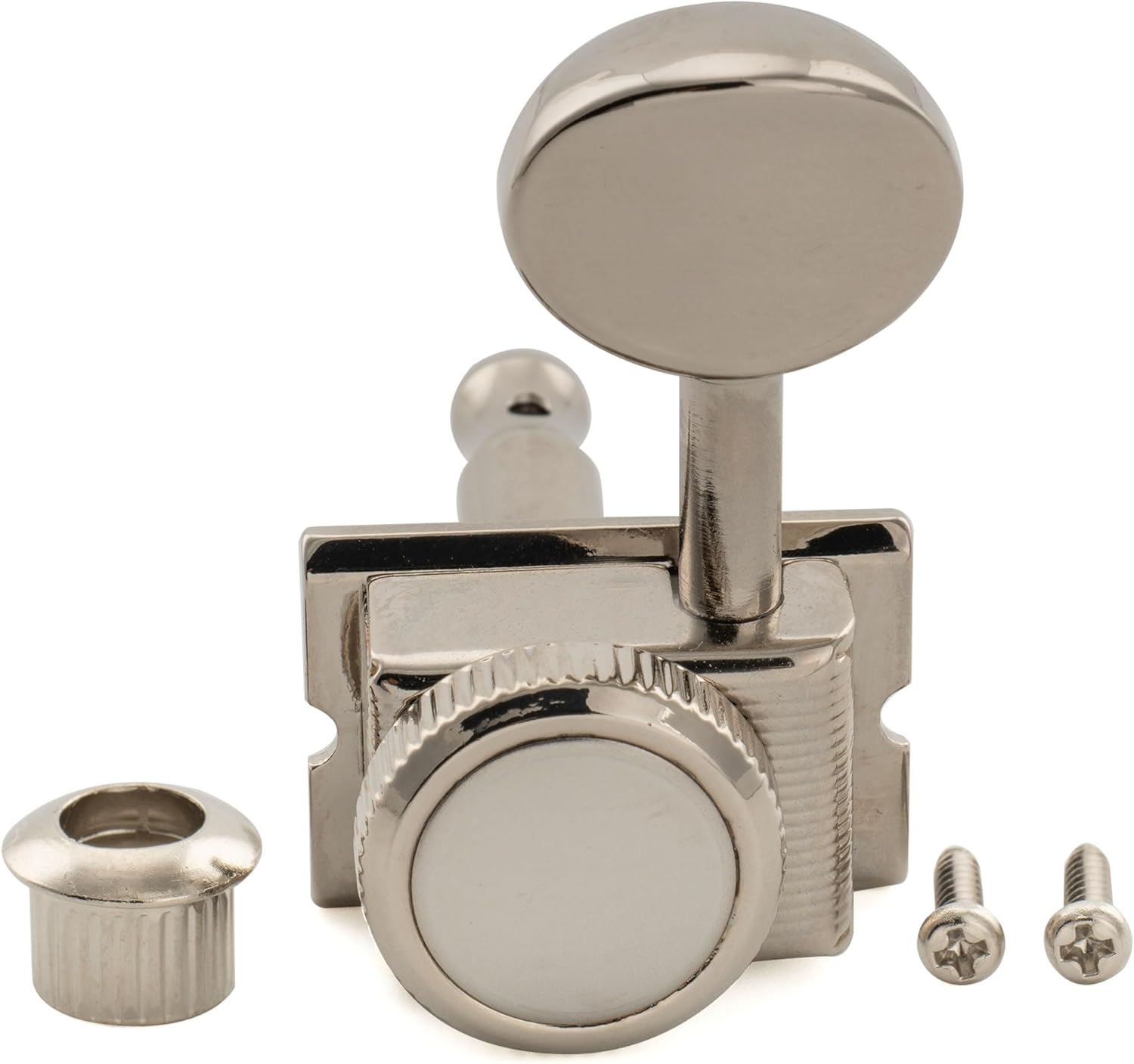 Musiclily Pro R18T Left-Handed 6-in-line 18:1 Ratio Semi Closed Vintage Hybrid Style Locking Machine Heads Tuners with Vintage Oval Button for Fender Squier Strat Tele Style Electric Guitar, Nickel