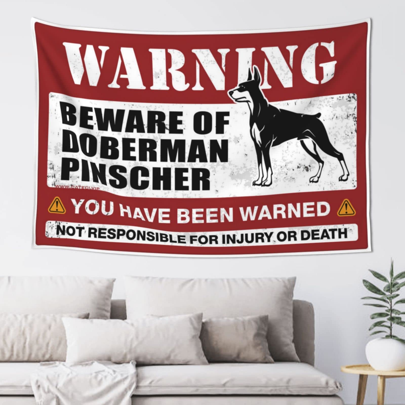 PRAVOXI Man Cabe Decor Beware Of Doberman Pinscher Tapestry Vintage Bar Decor Man Cave Rules(75X100CM)