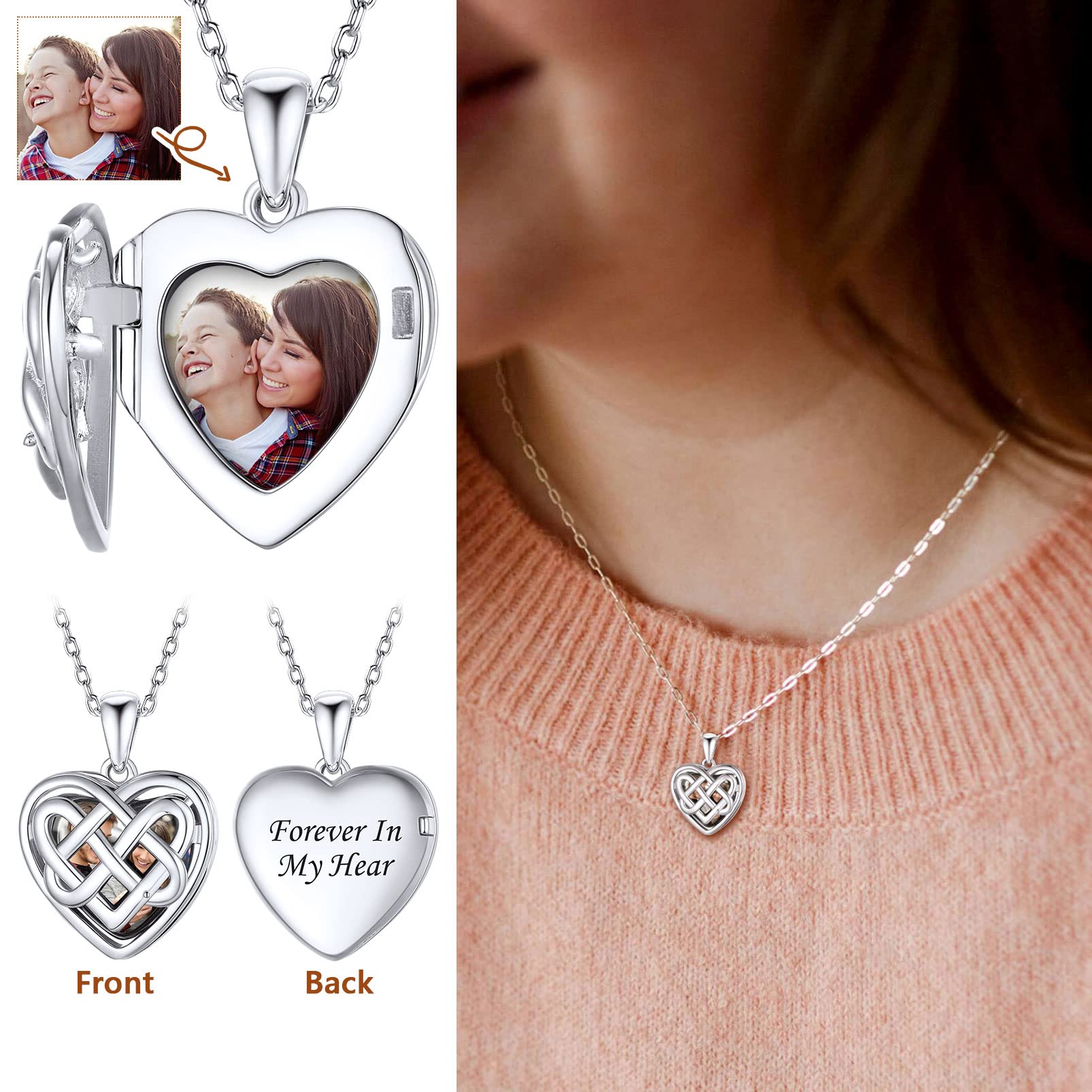 Silvora Collar Locket Corazón Mujer Plata de Primera Ley con Foto Personalizada Colgante Relicario Romántico de Amor Joyería Preciosa con Recuerdos Inolvidables