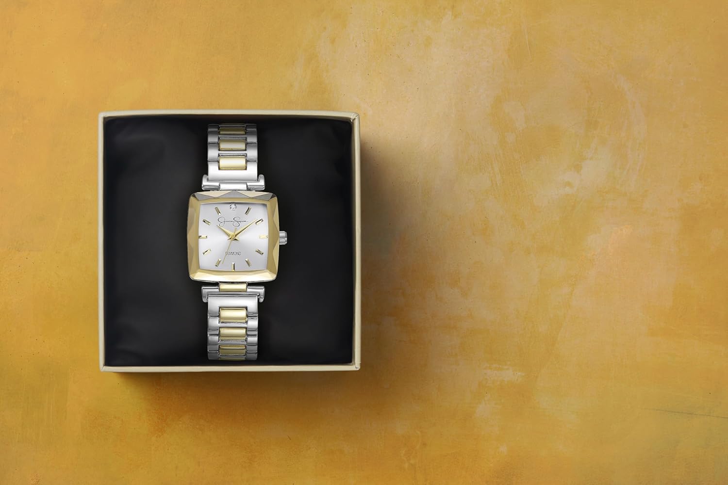 Jessica Simpson Diamond Collection Women's Square Dial Watch, Leather Strap, Classic Quartz Movement, Elegant Dress Watch