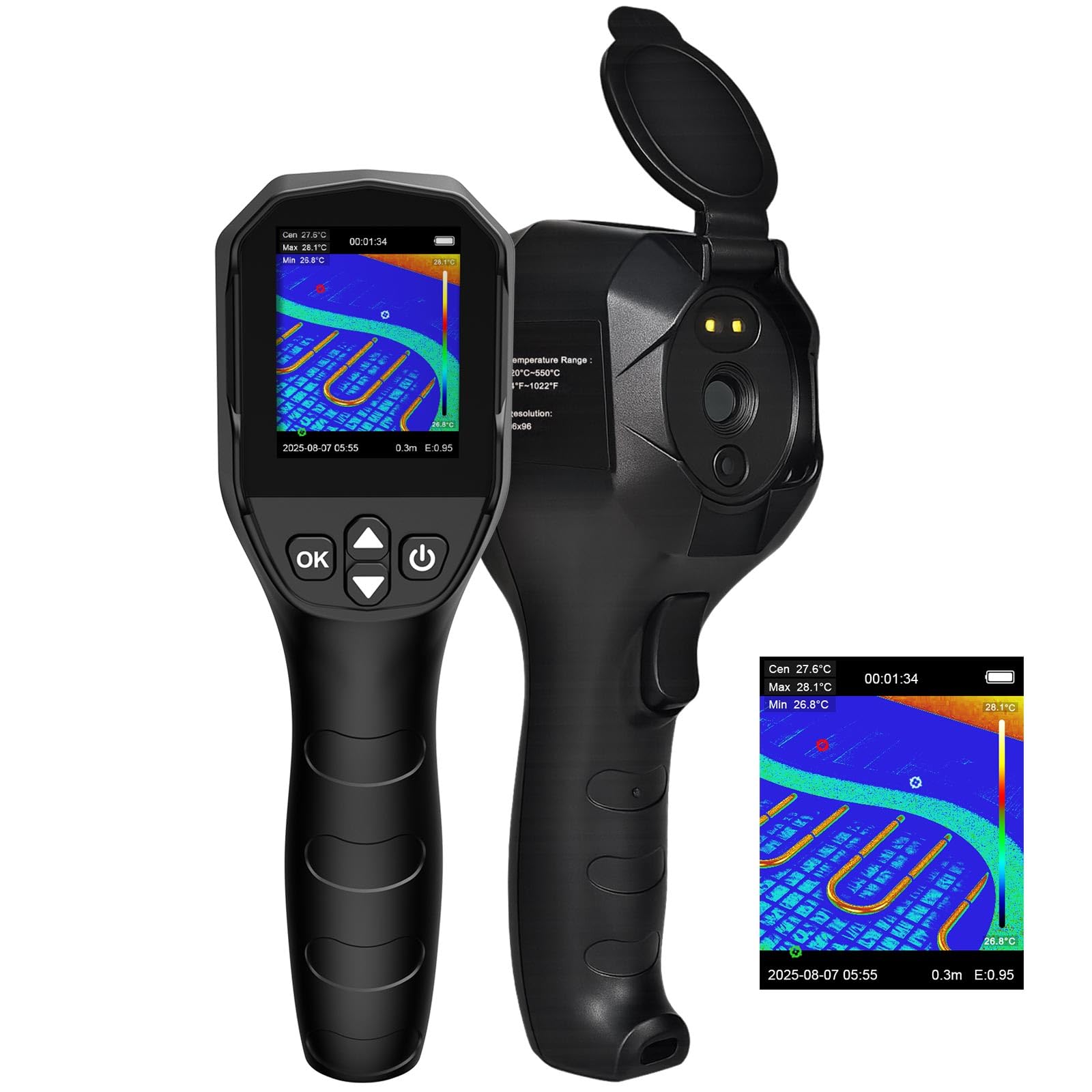 Termocamera, YXI96 Termocamera portatile YXI96 con risoluzione super 240 * 240, termocamera -20°C~550°C intervallo di misurazione della temperatura, 25Hz frequenza dei fotogrammi, termometro