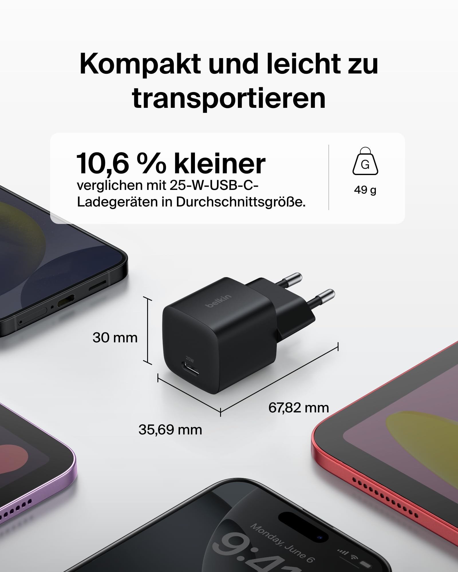 Belkin Tragbares Ladegerät, 5-in-1 Ladeset mit 10000 mAh Powerbank, 2 USB C Netzteilen mit EU- und UK-Stecker, 25 W, 60 W USB C Kabel, Hülle – Schnellladen vieler Geräte, kompaktes Format für Reisen