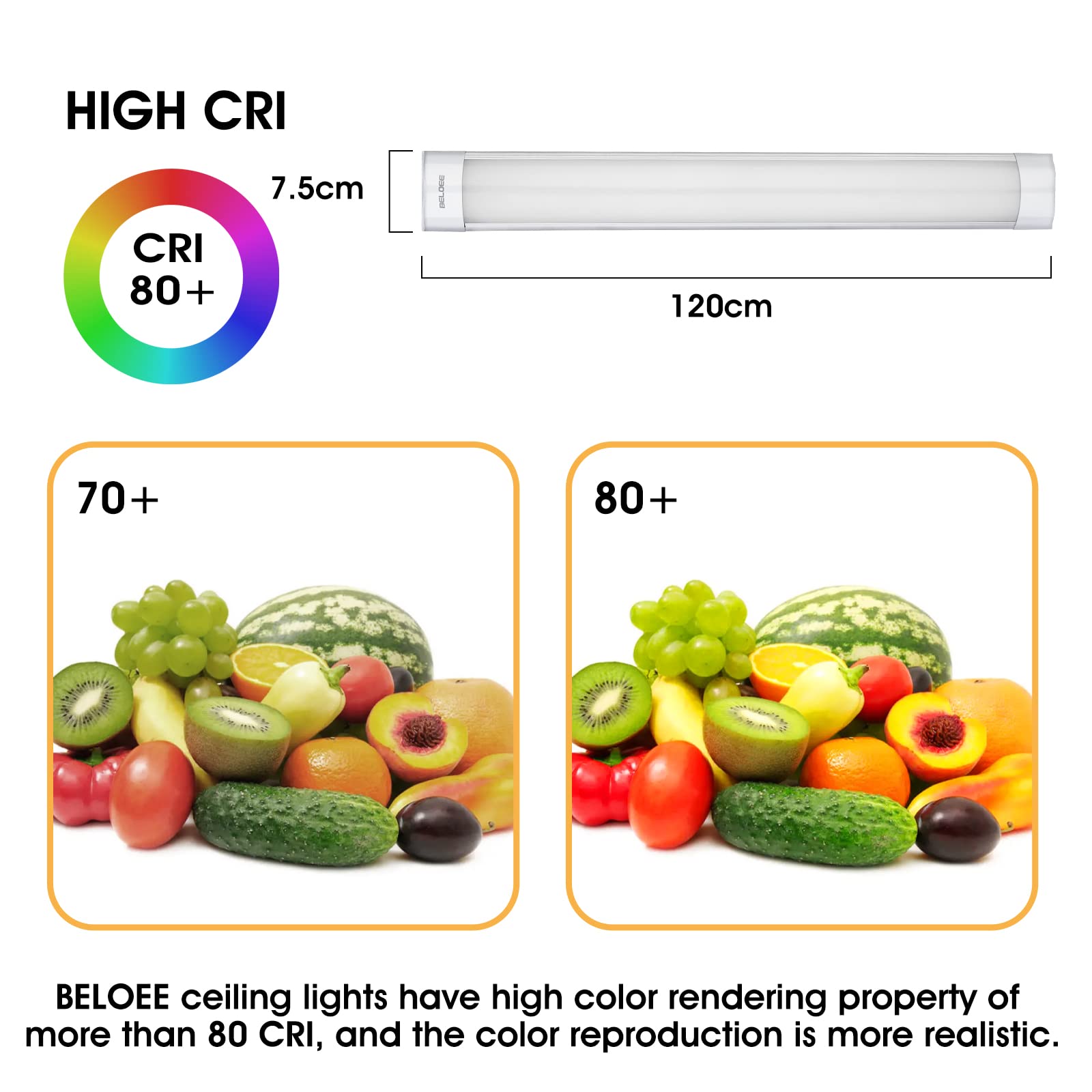120CM Tube LED, 36W Néon LED, IP65 Plafonnier LED 6000K, Ultraslim Reglette LED, Blanc Neutre LED Fluorescents, Économies d'énergie pour Garage, Atelier, Bureau, Cuisine, Super Brillant