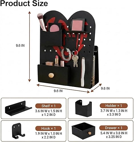 Vista 3 de Organizador de mesa de metal independiente, elegante organizador de escritorio de maquillaje con ganchos para cajones, ranura trasera, decoración