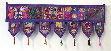 Shalimar Collection Indian Handmade Purple Vintage Patchwork Toran Decorative Gypsy Valances Indian Embroidered Door Hanging Banjara Curtain