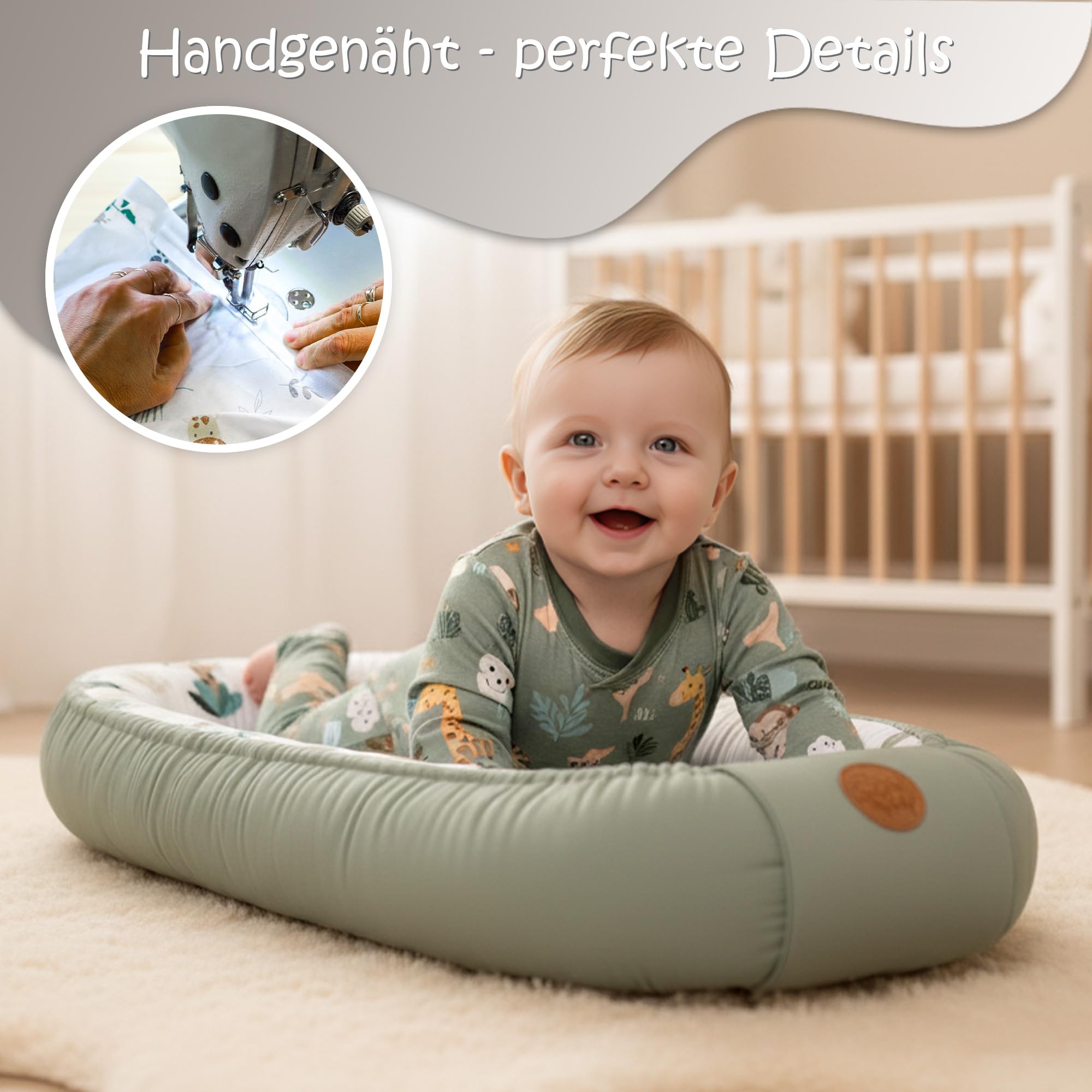 Riduttore lettino neonato - 90x50 cm baby nest trasportabile per neonati nido culla pod cocoonababy babynest antisoffoco Beige con stelle bianche