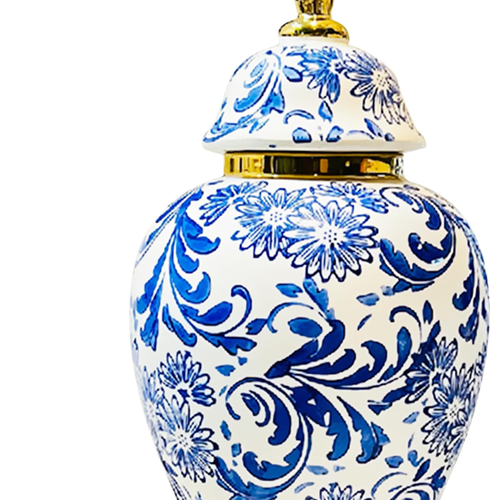 Homyl Ginger Jar Vorratsdose Porzellan Zierobjekt mit Deckel Blumenvase Traditionelles Muster für Teeaufbewahrung Büro Wohnzimmer Geschenk Arbeitszi, M