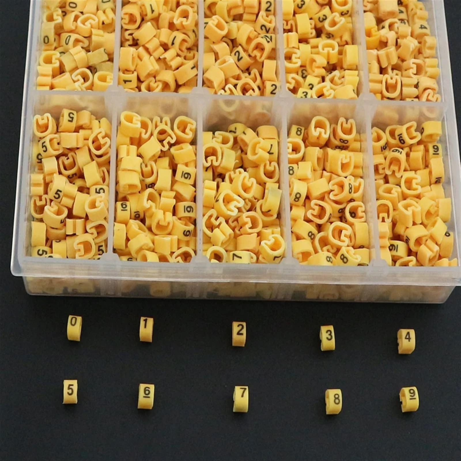 Etichette Etichette for Cavi 10 Traliccio 0,5 0,75 1,0 1,5 2,5 4,0 6,0 10,0 16 25 35mm2 PVC Giallo Marcatori for Cavi Tubazioni idrauliche 0-9 Kit di Numeri Diversi(25.0mm2 100pcs)