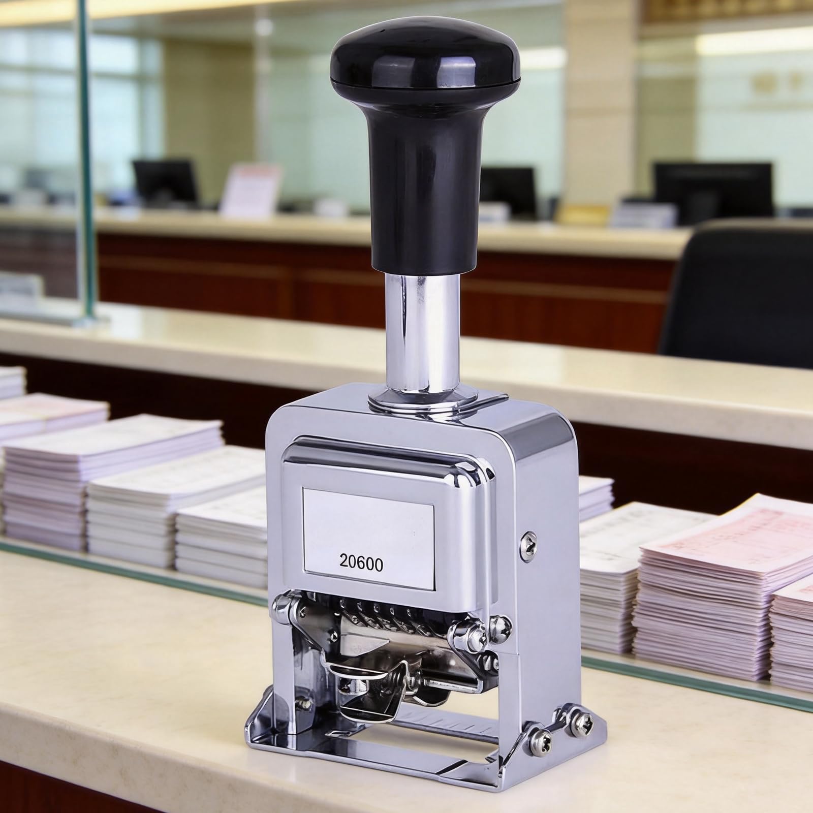 Macchina per timbri con numerazione in metallo, strumento desktop per stampa manuale per file, fatture, tracciamento dei record, archiviazione da tavolo, ricevute Macchina per numerazione documenti