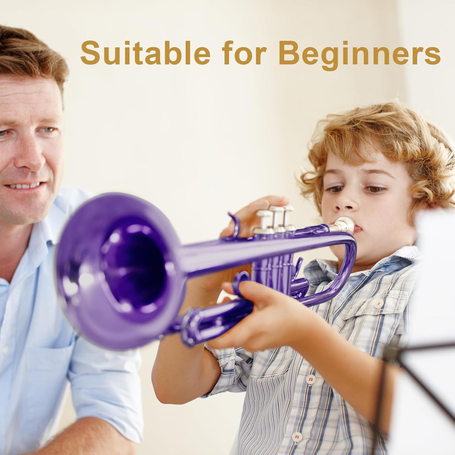 Ktaxon Bb Standard Trumpet for Beginners,Trumpet for Student with Hard Case,7C Mouthpiece,Cleaning Cloth,Gloves,Brass Instruments for Kids and Adults(Purple)