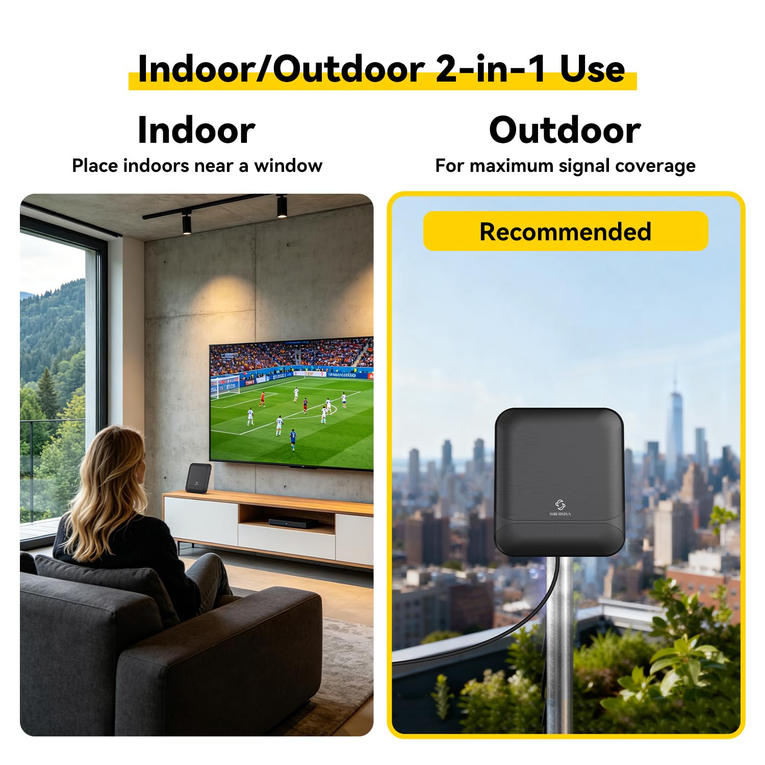 Antena de TV digital para Smart TV interior y exterior, antena HDTV amplificada de 55 millas con amplificador de señal, recepción para canales locales, TV 8K 4K 1080P HD VHF UHF, con cable