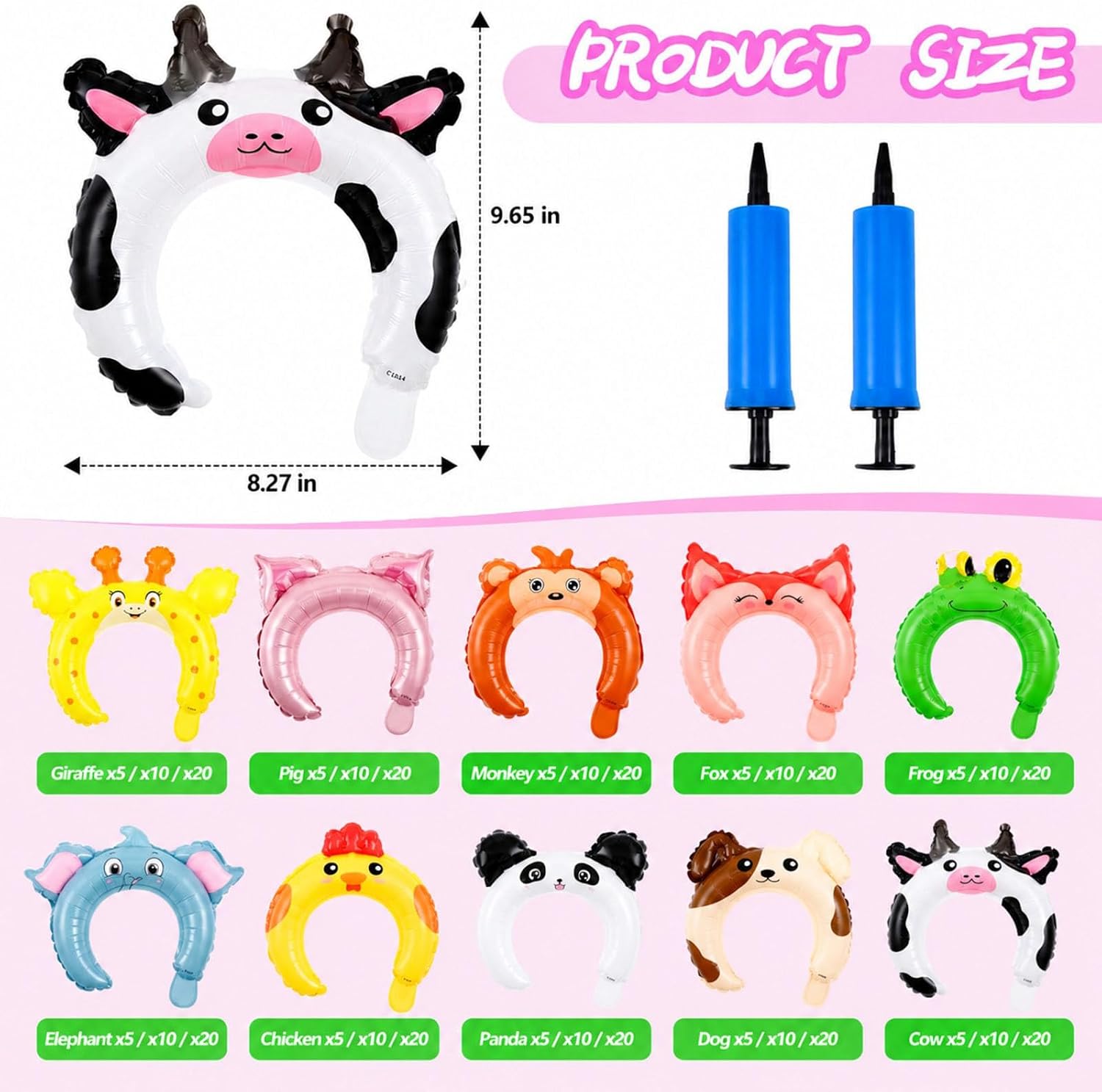 Liliful 100 Pcs Animal Balloon Headbands Inflatable Kit with Pump image 2