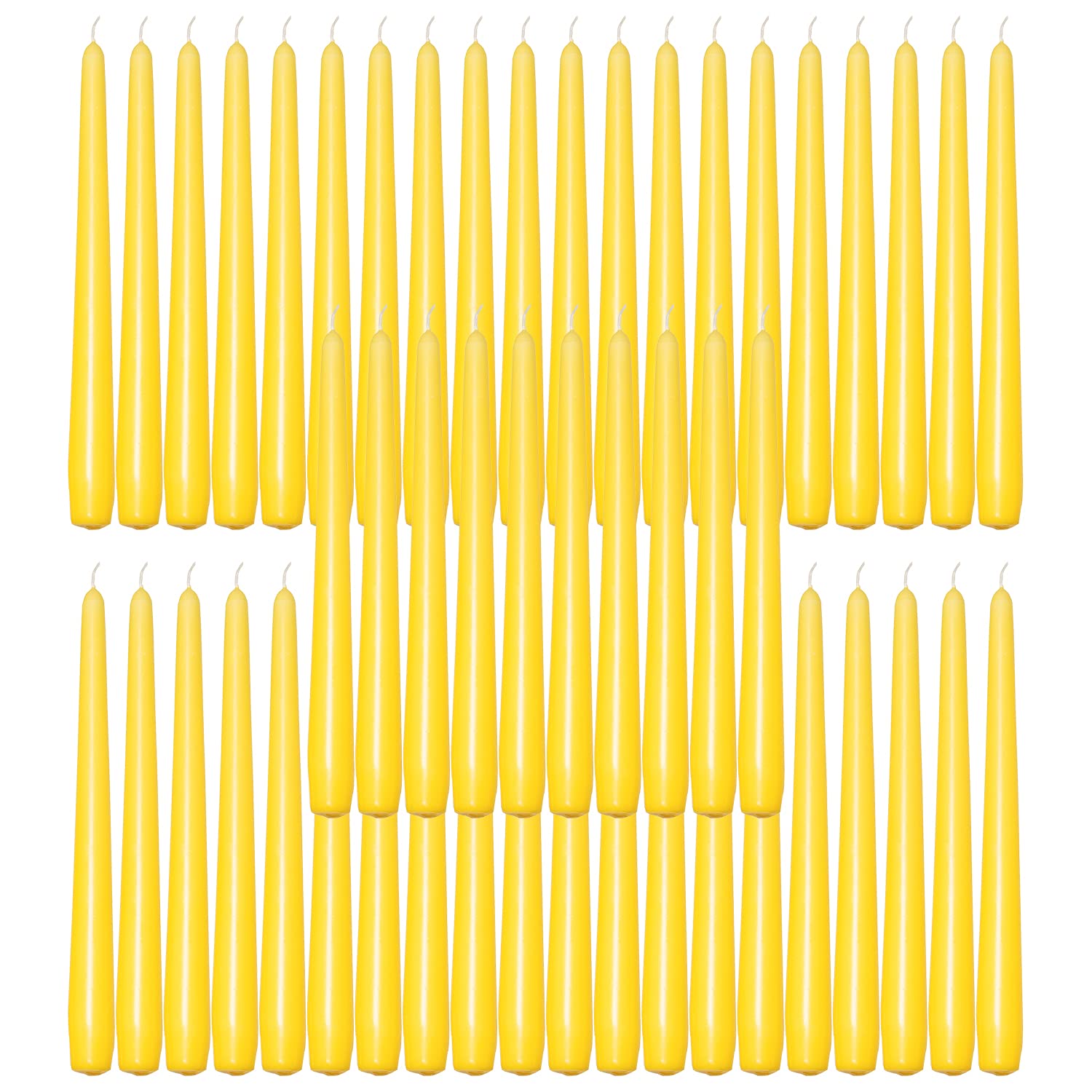 Deli Supplies Dinner Party Christmas Table Decor Bistro Candles Non Drip Tapered 9” 24cm Tall Taper Candle 7 Hour Burn Time Smokeless and Dripless Quality Wax (Yellow, 50)