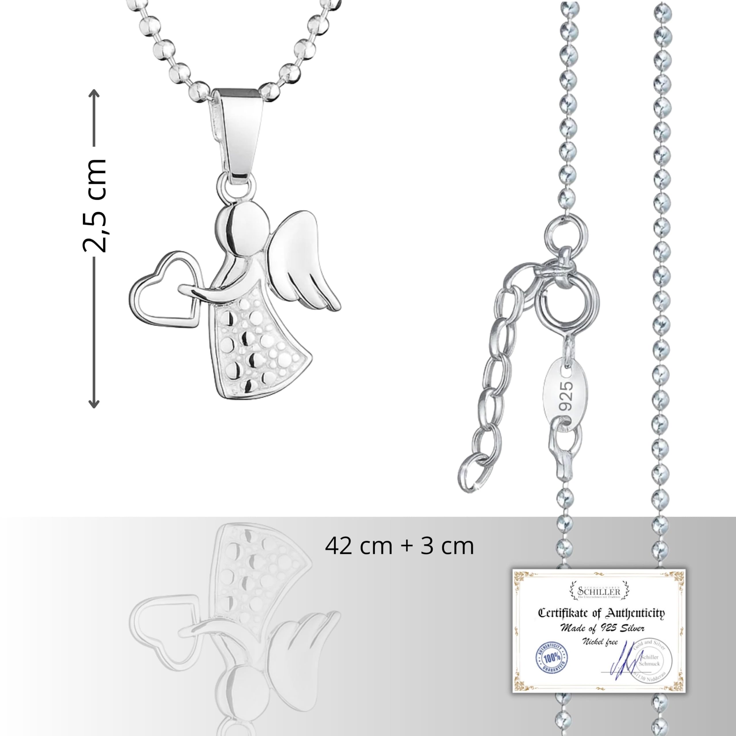 fish Kinderkette Mädchen Jungen Hals-Silberkette Sterling-Silber 925 Schutzengel-Anhänger Glücksbringer silber längen-verstellbar Geschenkverpackung Taufe Geschenk