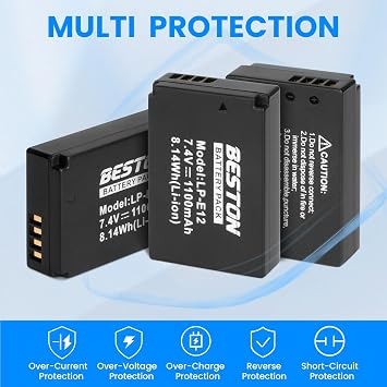 BESTON 3-Pack LP-E12 Battery Pack and Rapid USB Charger for Canon EOS M M2 M10, M50, M50 Mark II, M100 M200, Rebel SL1, PowerShot SX70 HS Cameras