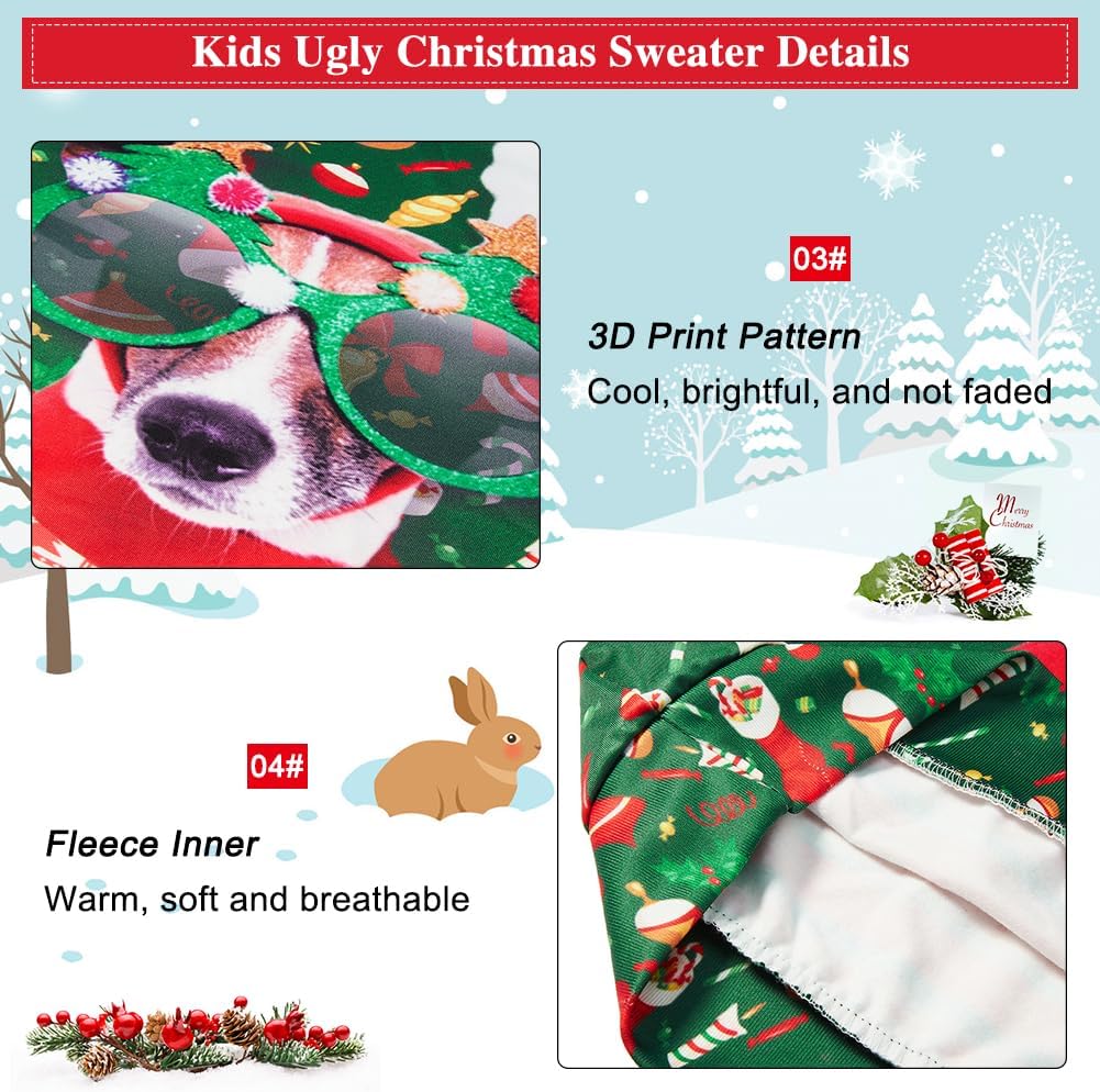 Lovekider Boys Christmas Ugly Sweater Size 4-16 Kids Funny 3D Xmas Sweatshirt Inner Fleece Pullover - Image 7