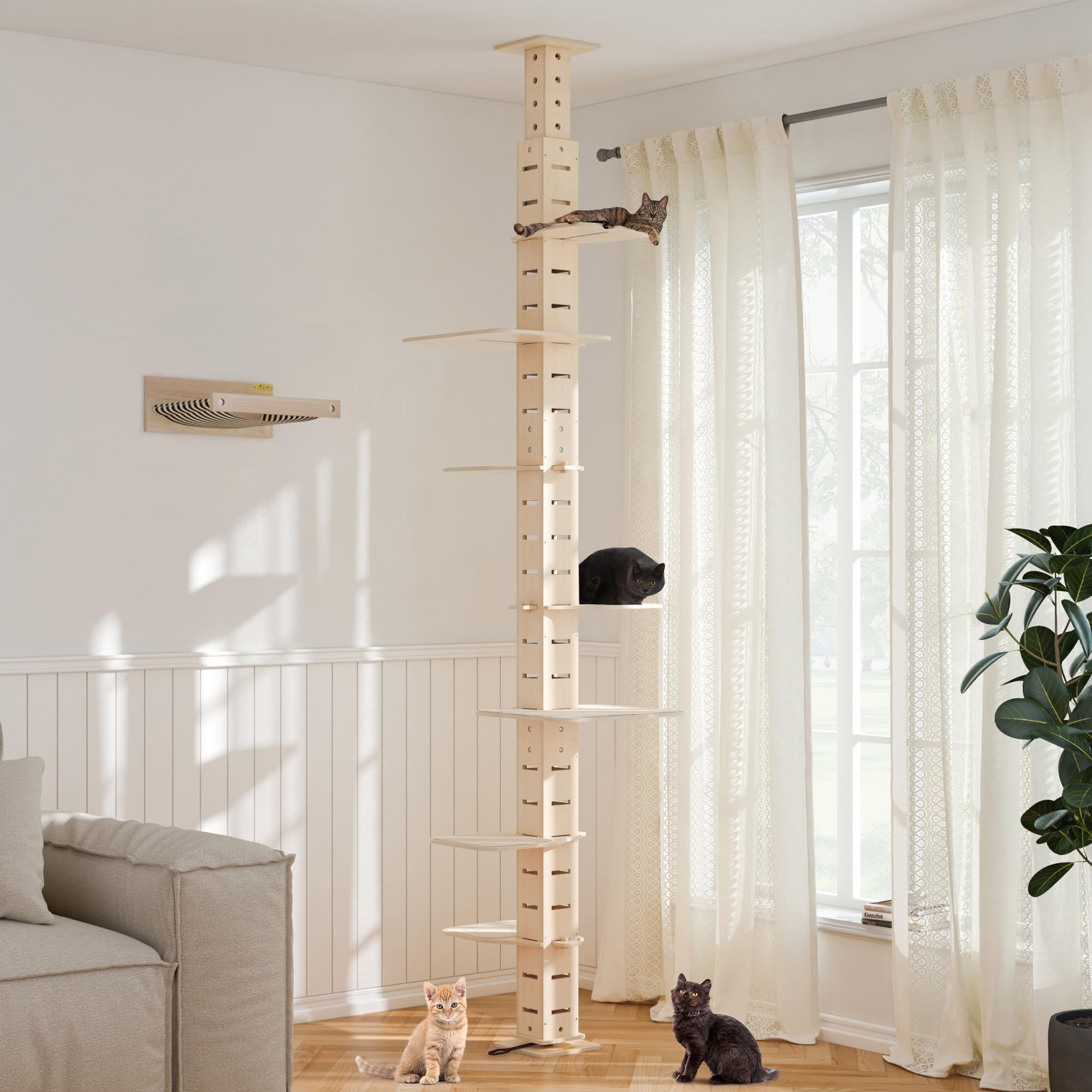 Road Kratzbaum, Katzenleiter bis zur Decke, höhenverstellbar (250-290cm), extrem hoch, 7-Ebenen-Katzenbaum, Einrichtungsideal für Wohnzimmer & Schlafzimmer