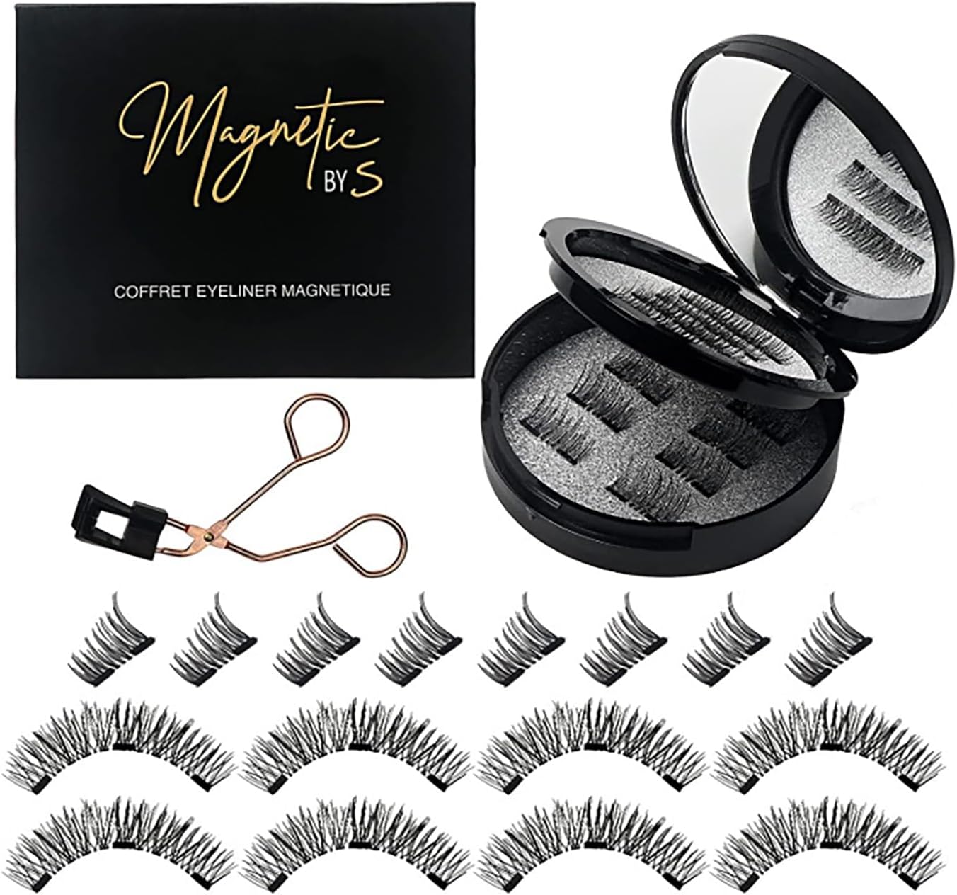 Pure Vie Magnetic Eyelashes False Eyelshes Extensions Kit, 3D Lashes C Curl Natural Artificial Eyelashes Reusable Fake Eyelashes with Applicator No Glue Needed DIY Eye Makeup for Girl Women