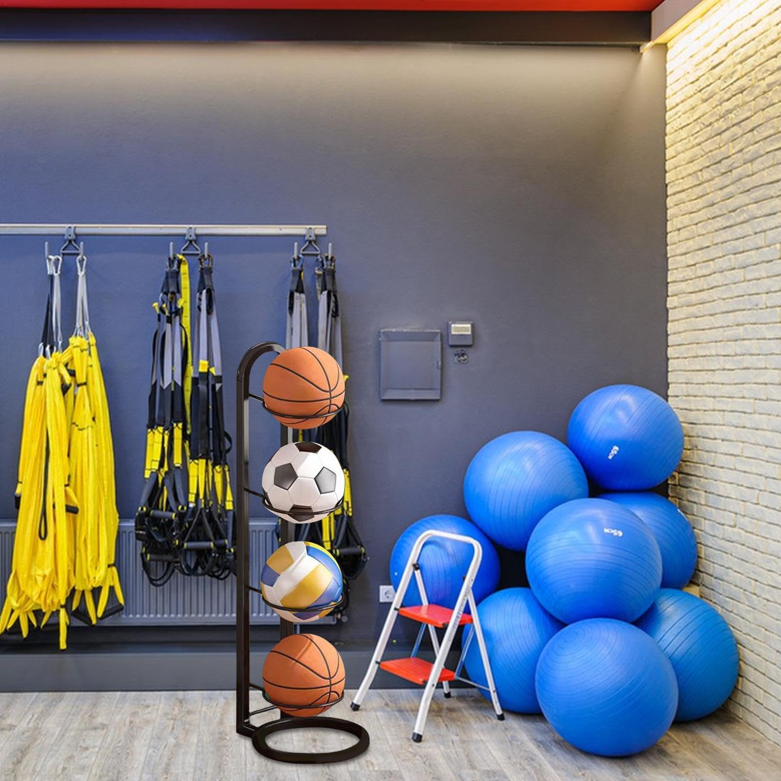 Porte Ballon Basket, Organiseur de Basket-Ball 3 Piles Support de Rangement, Support De Rangement pour Ballon
