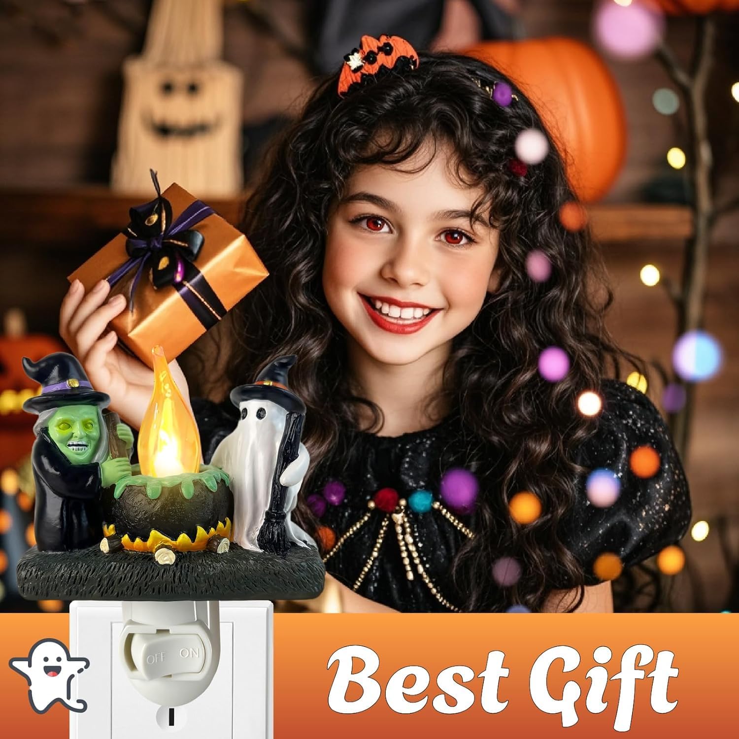 Ghost Campfire Nightlight,Ghost Witch Campfire Flickering Nightlight, Halloween Decoration Indoor Vintage,Halloweon Night Lights Plug in to Wall Halloween Decor Bedroom Home Decor