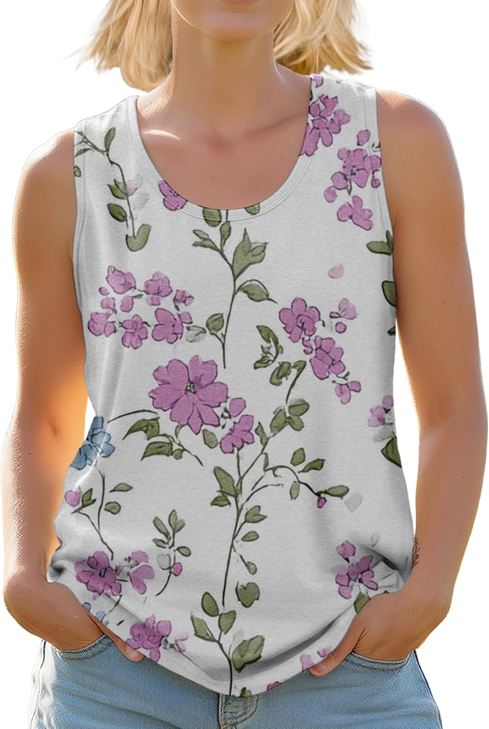 Stylish Women's Crewneck Tank Tops Outdoor Trendy Beach Party Pullover Cropped Slee...