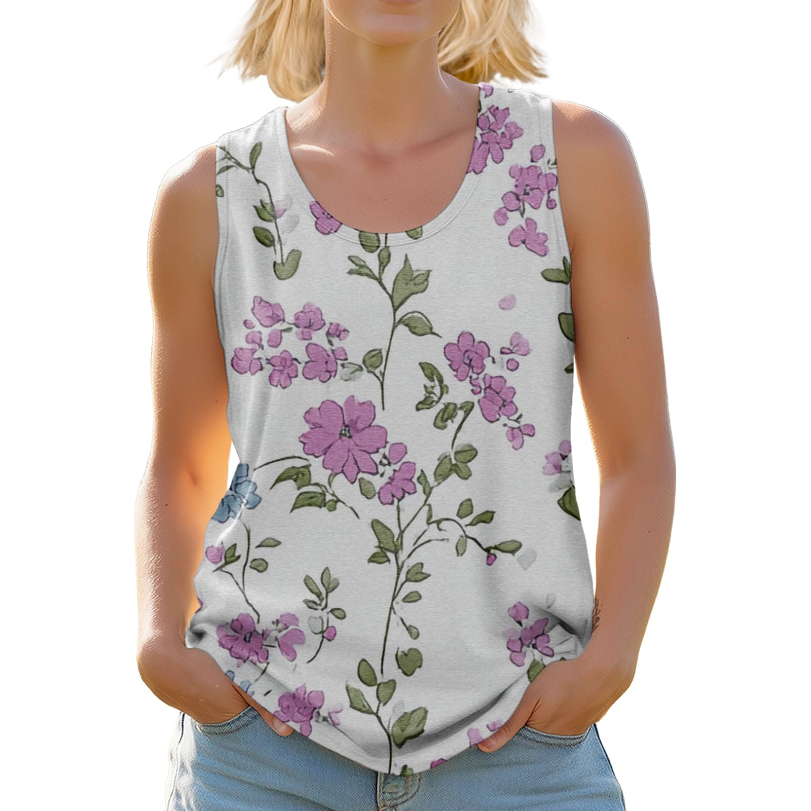 Stylish Womens Crewneck Tank Tops Outdoor Trendy Beach Party Pullover Cropped Sleeveless Tshirts for Summer