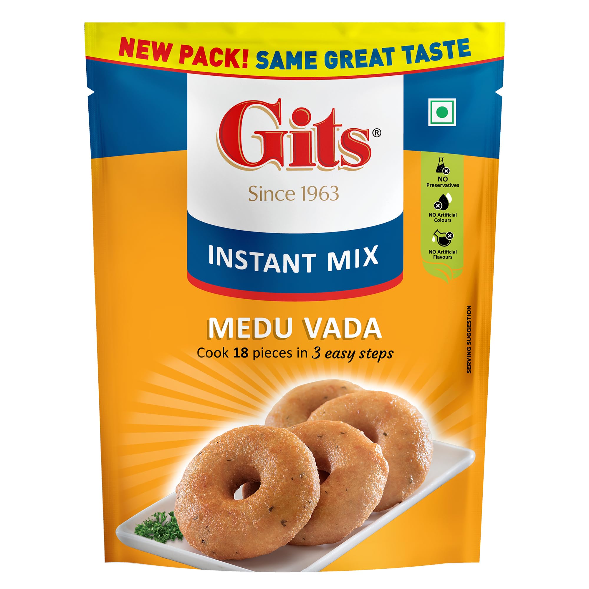 Gits Medu Vada Breakfast Mix, Makes 18 per Pack, Pure Veg, South Indian Breakfast Mix, 200g