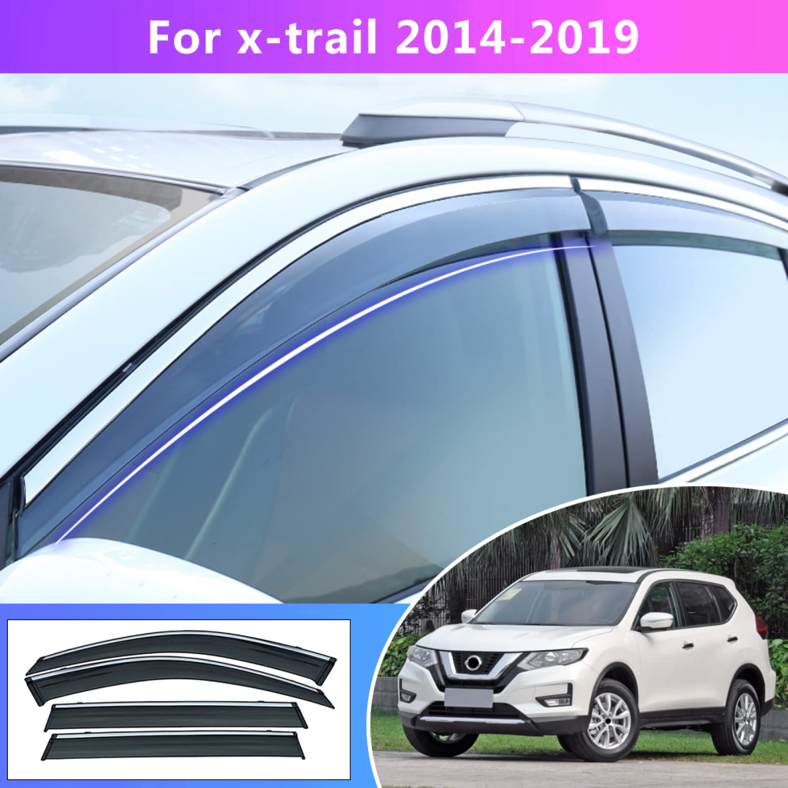 per Nissan X Trail T32 2014 2015 2016 2017 2018, 4 Pezzi Car Styling Fumo Finestra Parasole Parapioggia Deflettore Guard